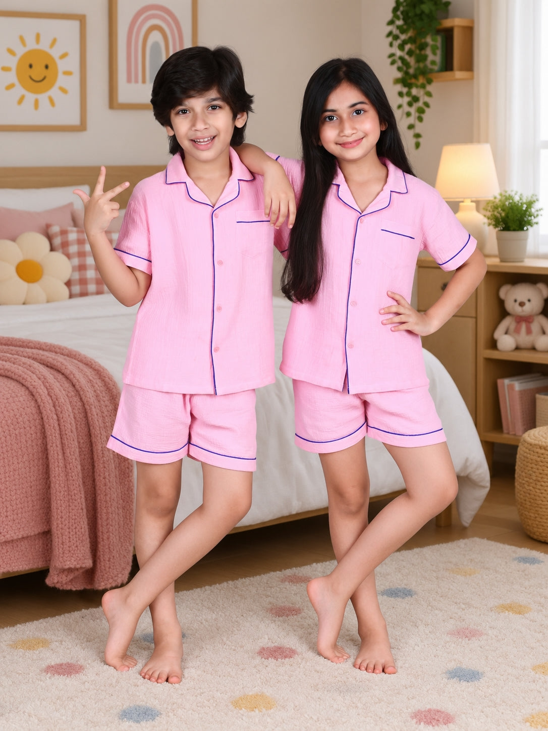 Pink Cloud Crinkle Cotton Co-ord Sleep Set