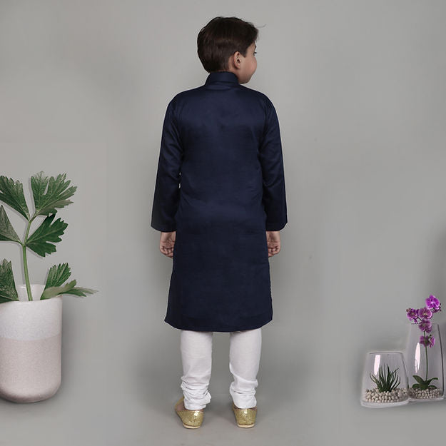 Cotton Silk kurta set - self colored thread embroidery - Navy Blue