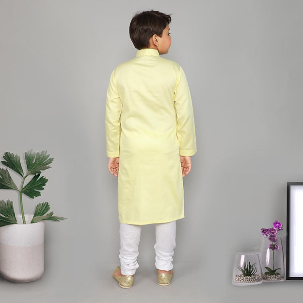 Cotton Silk kurta set - single thread embroidery - yellow