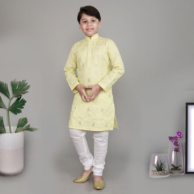 Pure Linen lemon yellow colour - embroidery & mirror work - kurta set