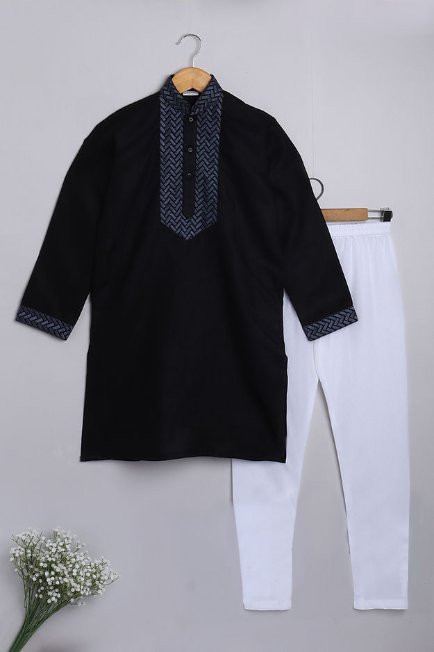 Pure Linen black colour embroidered Kurta Set