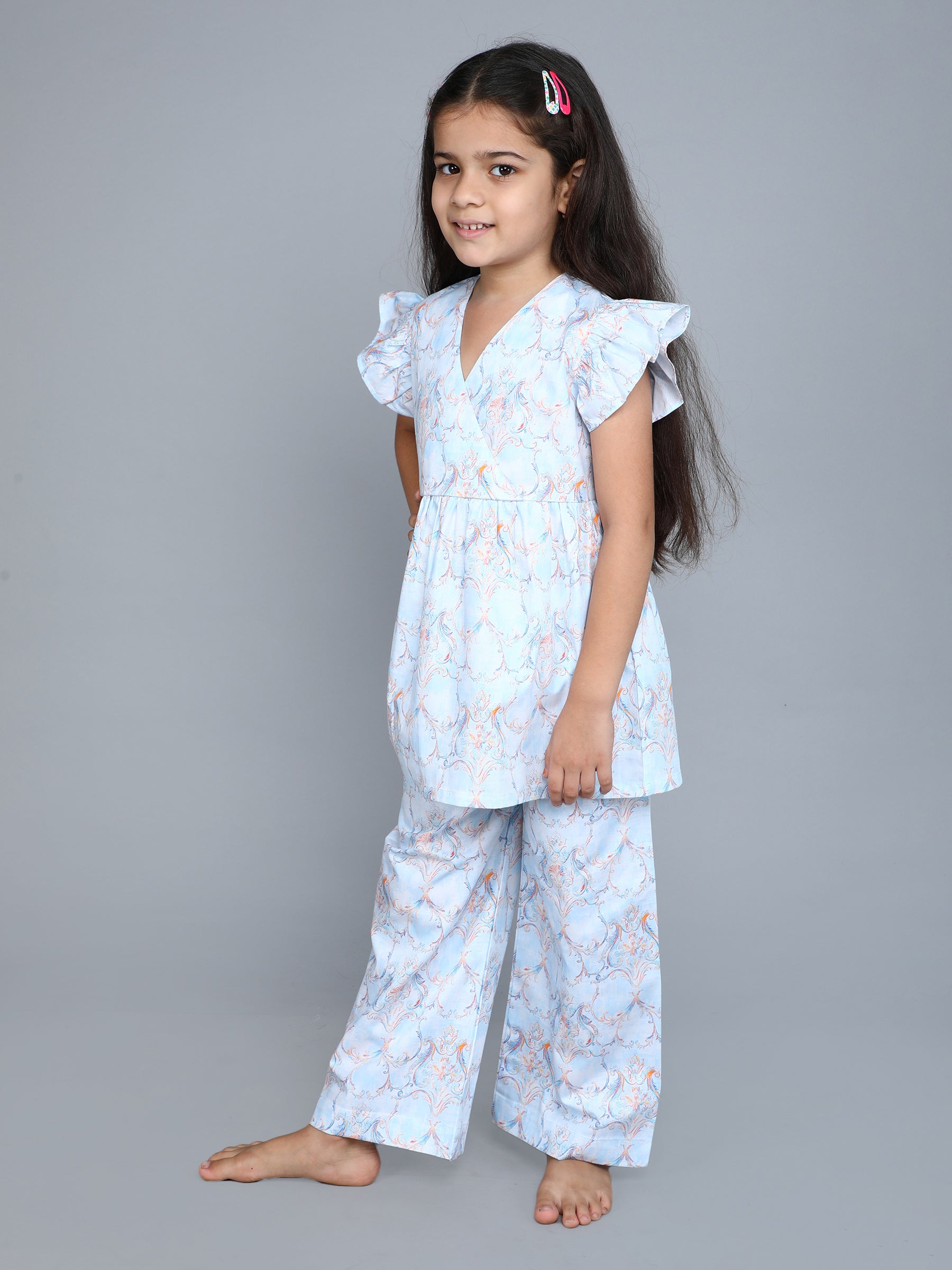 Blue Floral Print Cotton Co-ord Set