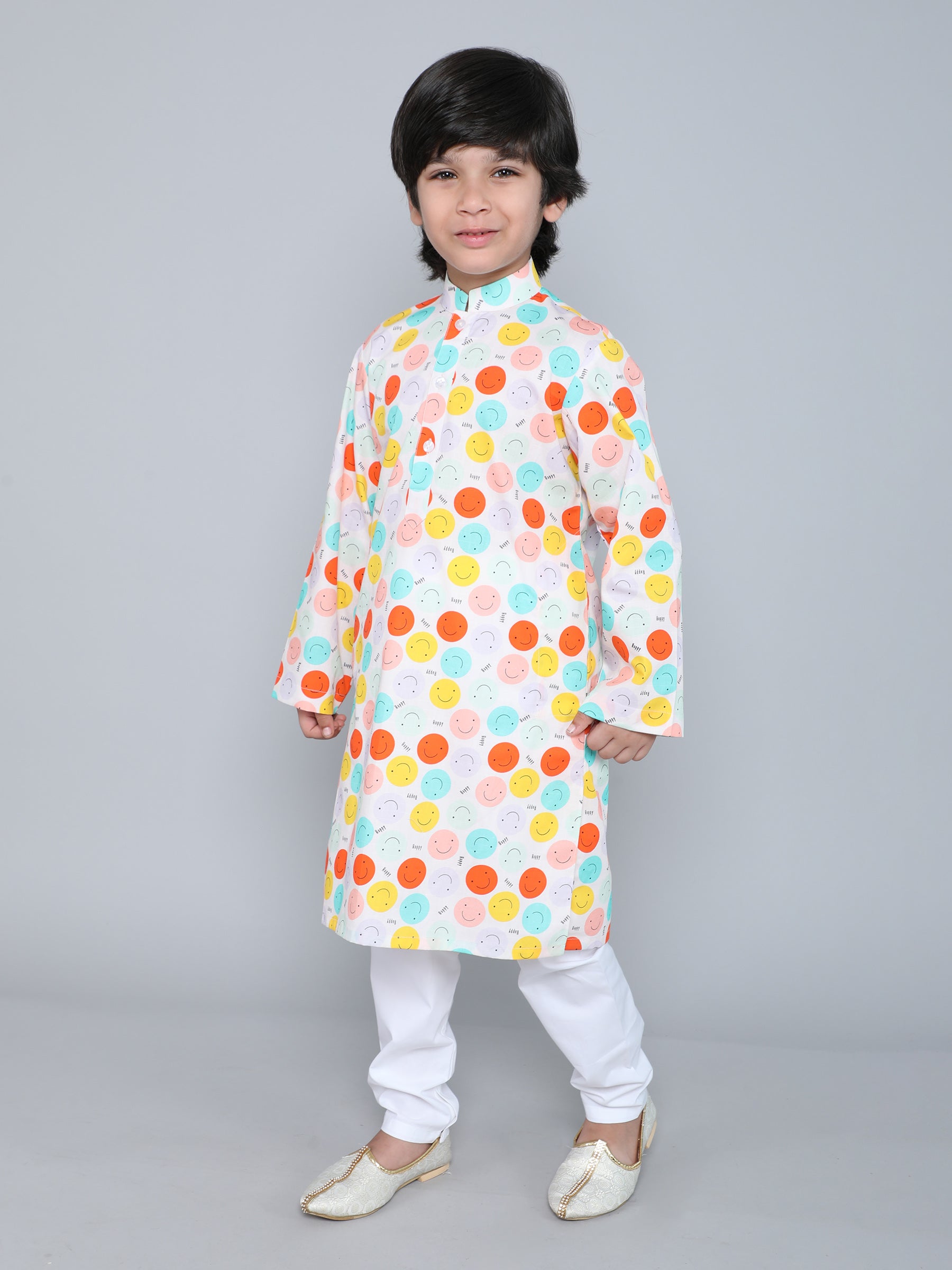 Cream Smiley Print Cotton Kurta Set