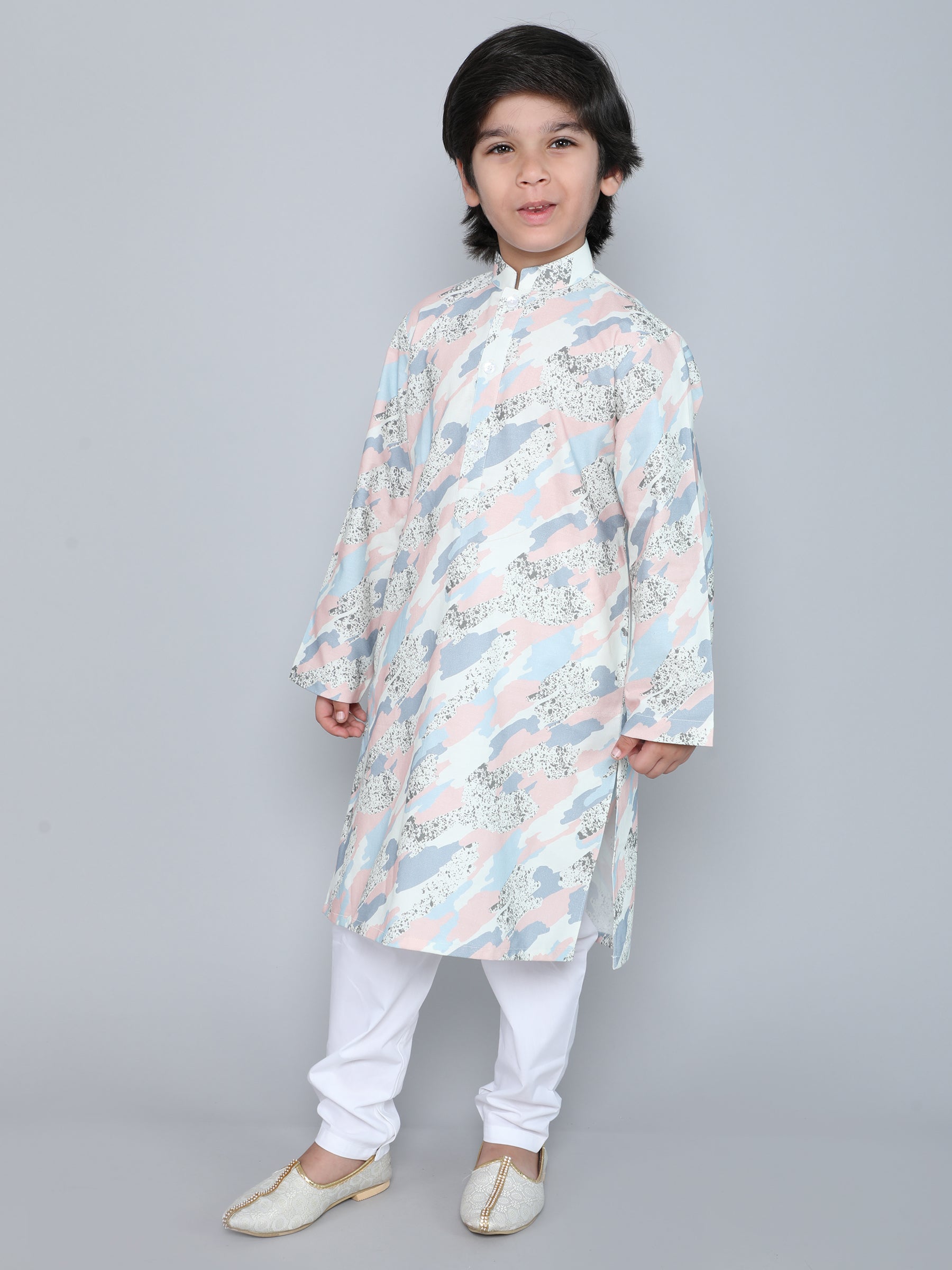 Pastel Abstract Camouflage Printed Kurta Set