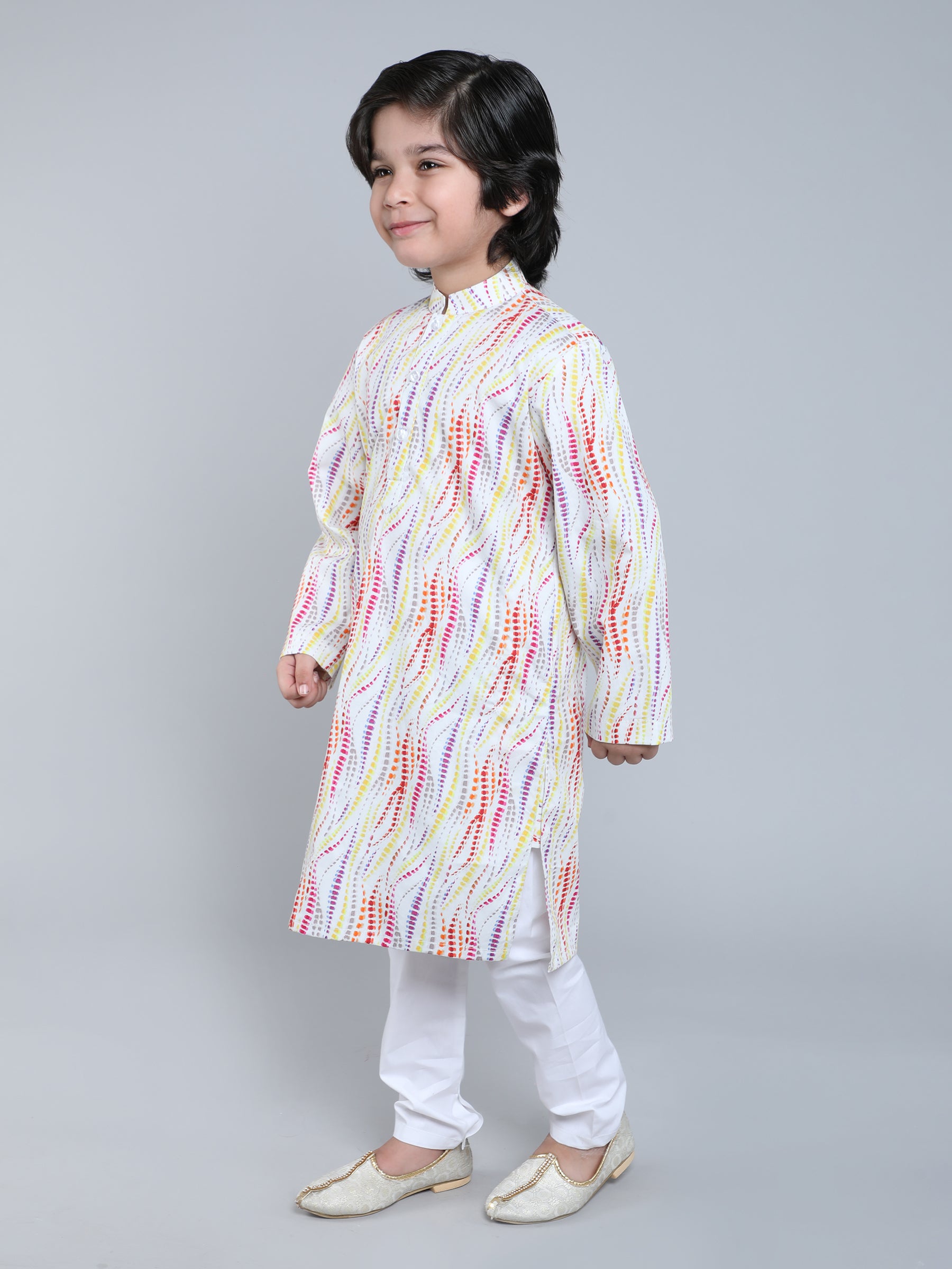 Cream Abstract Print Cotton Kurta Set