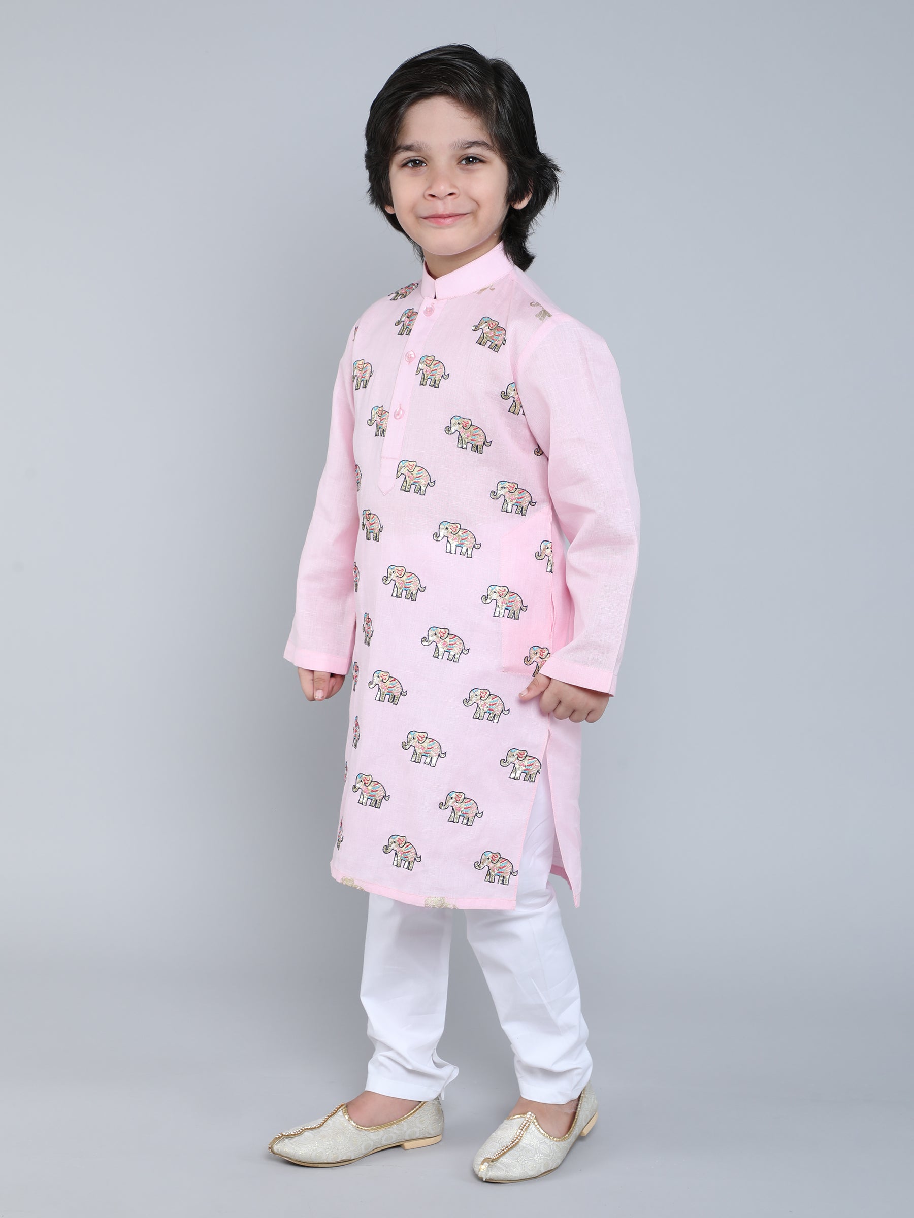 Pastel Pink Embroidered Elephant Kurta Set