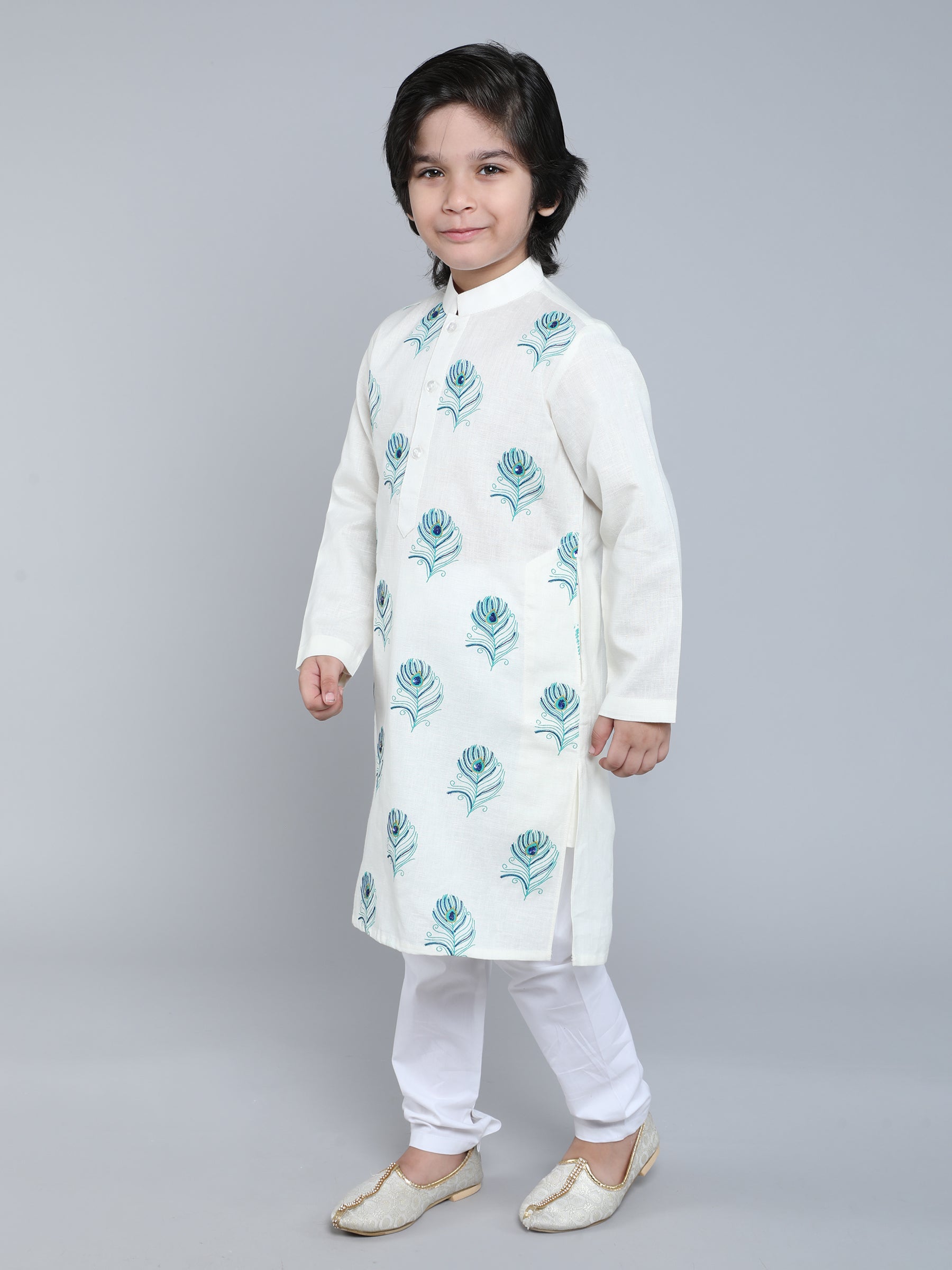 Ivory Embroidered Peacock Feather Kurta Set