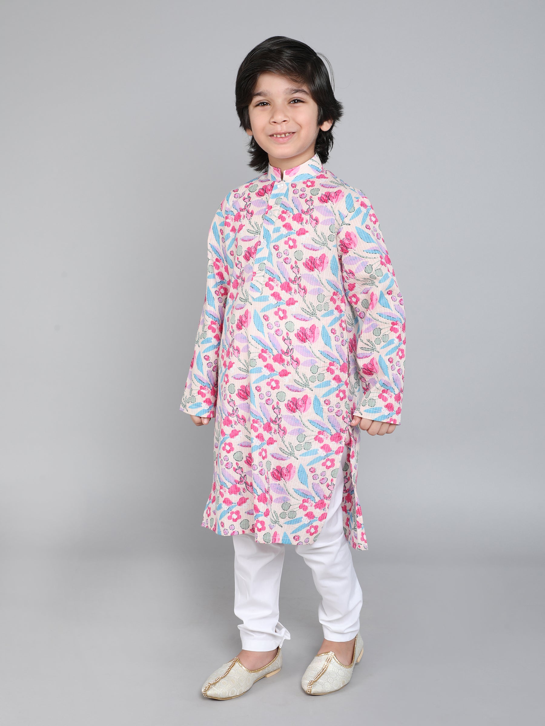 Hand Block Print Kurta Set - Cream