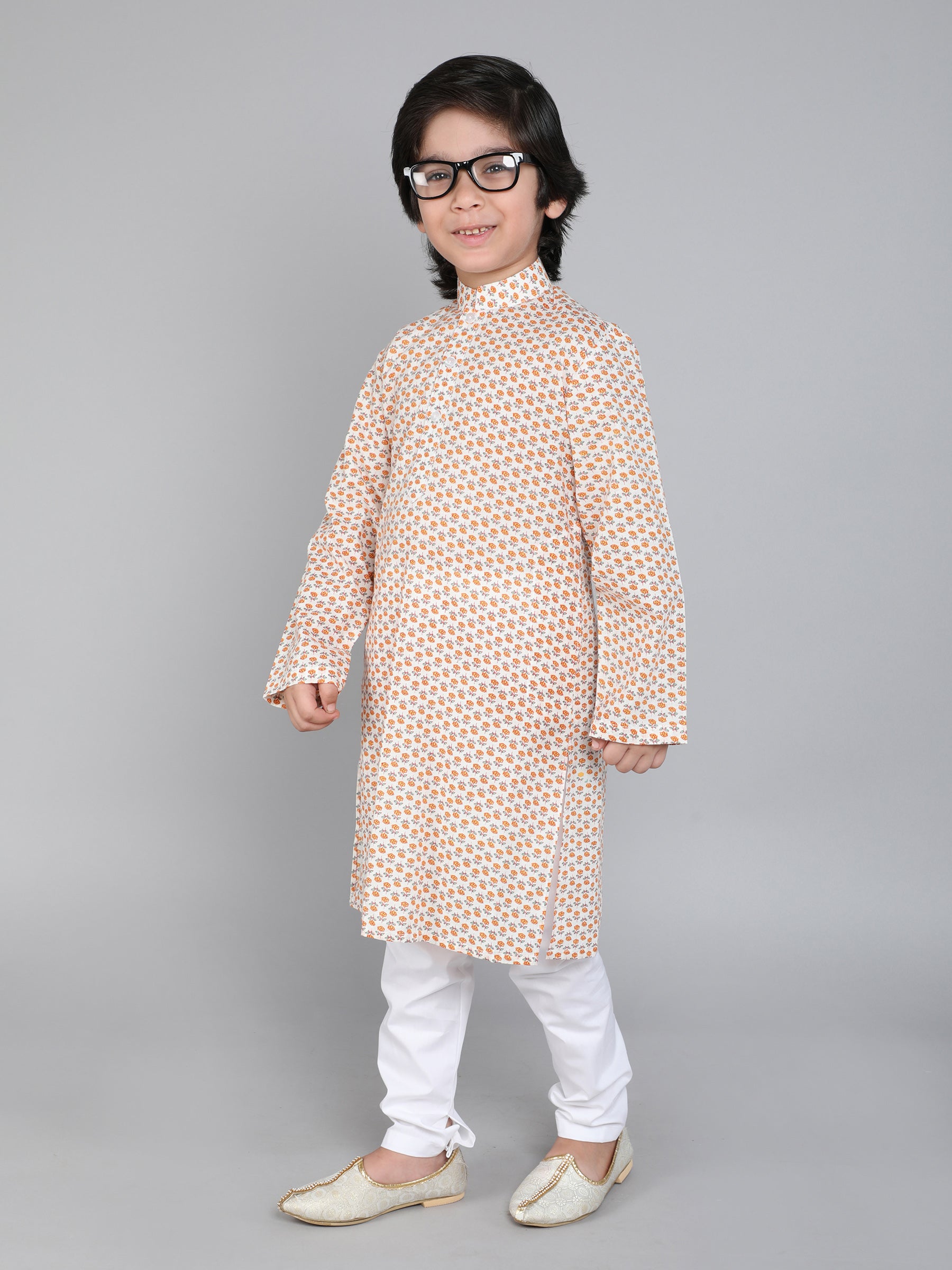 Hand Block Print Kurta Set - Cream
