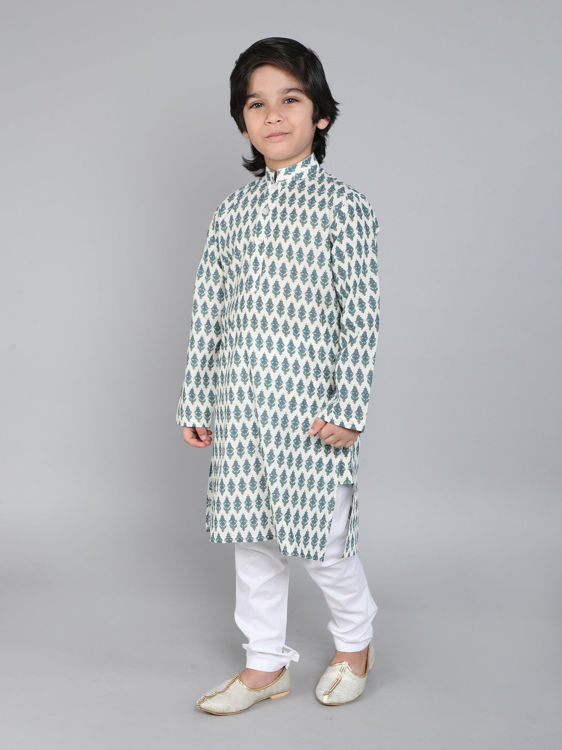 Hand Block Print Kurta Set - Off White