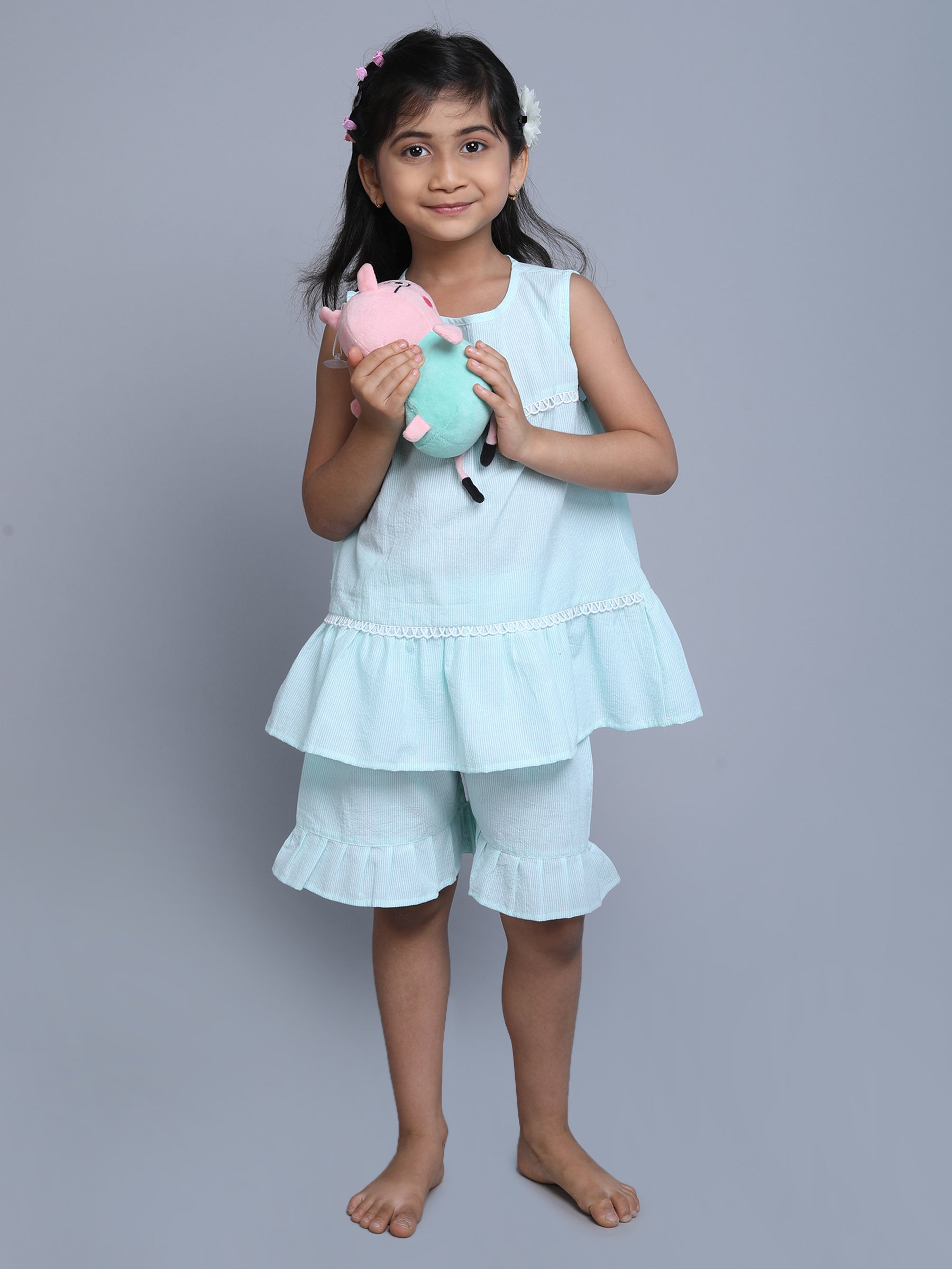 Cotton Stripe Round Neck Co-ord Set