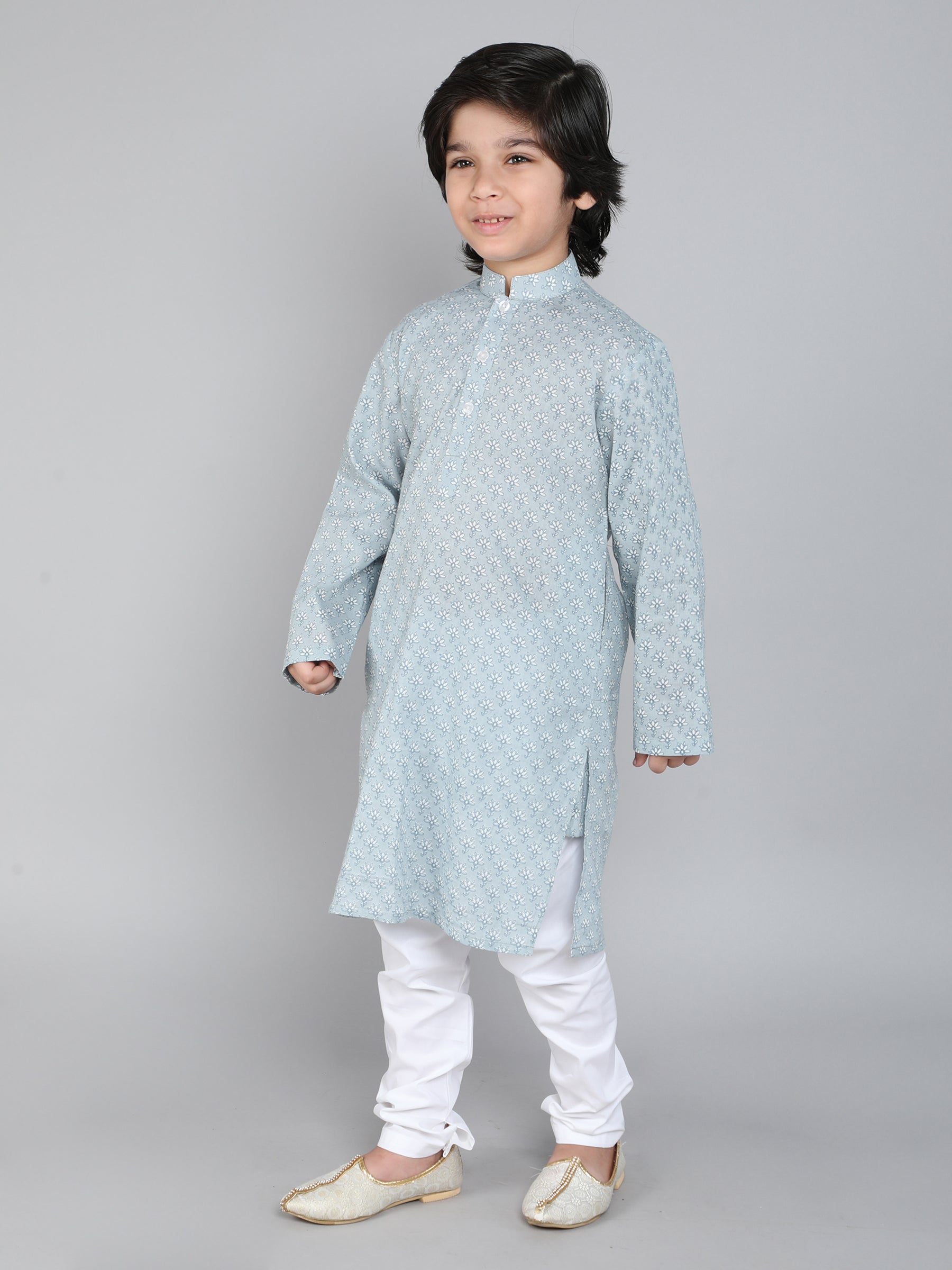 Hand Block Print Kurta Set - Grey