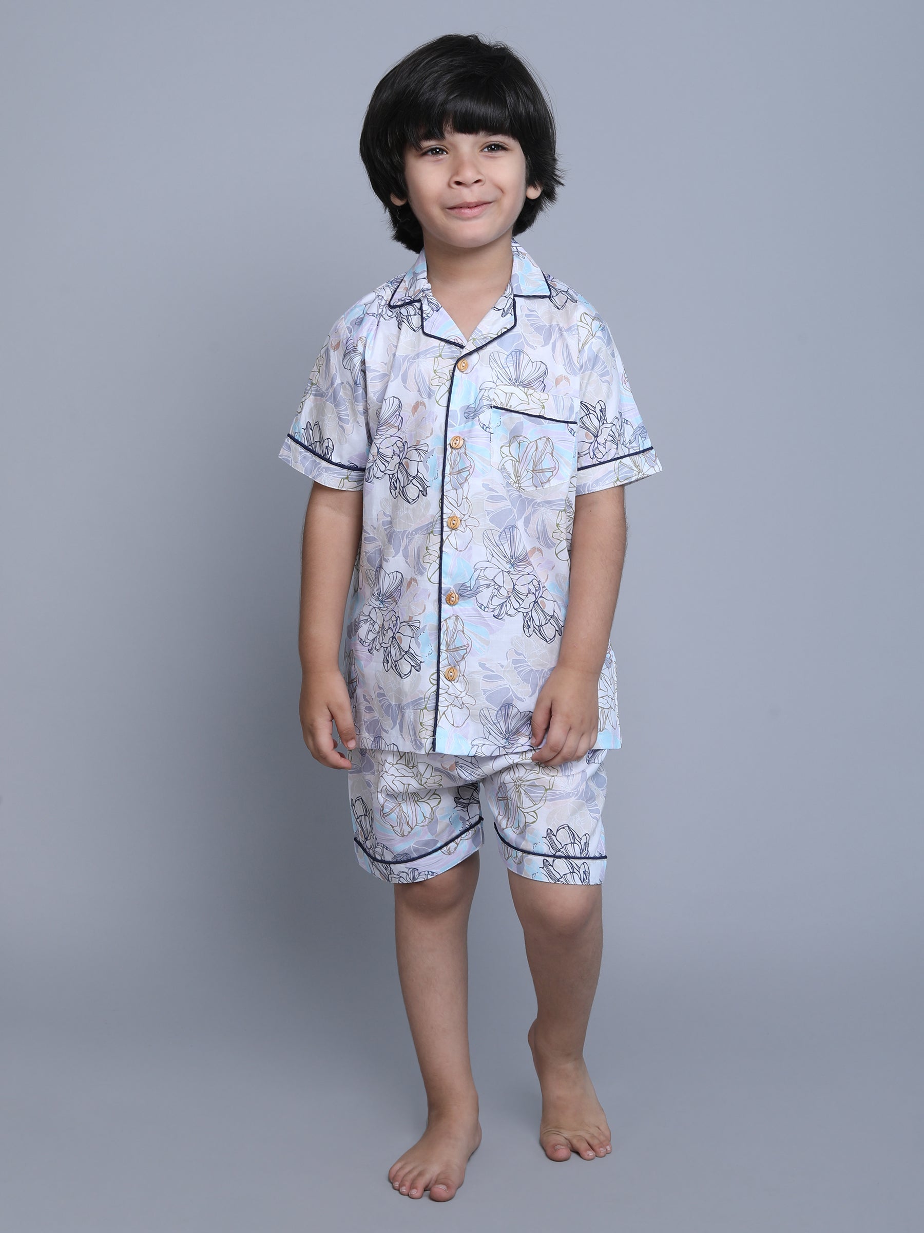 Cotton Floral Print Co-ord Set - Grey Color