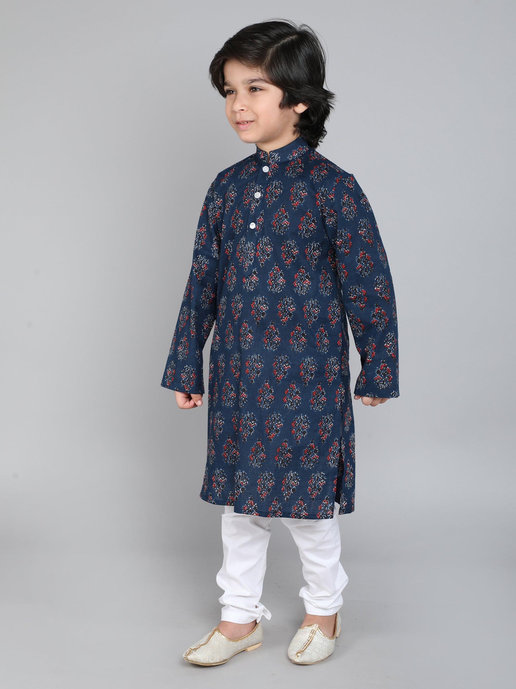 Hand Block Print Kurta Set - Navy Blue