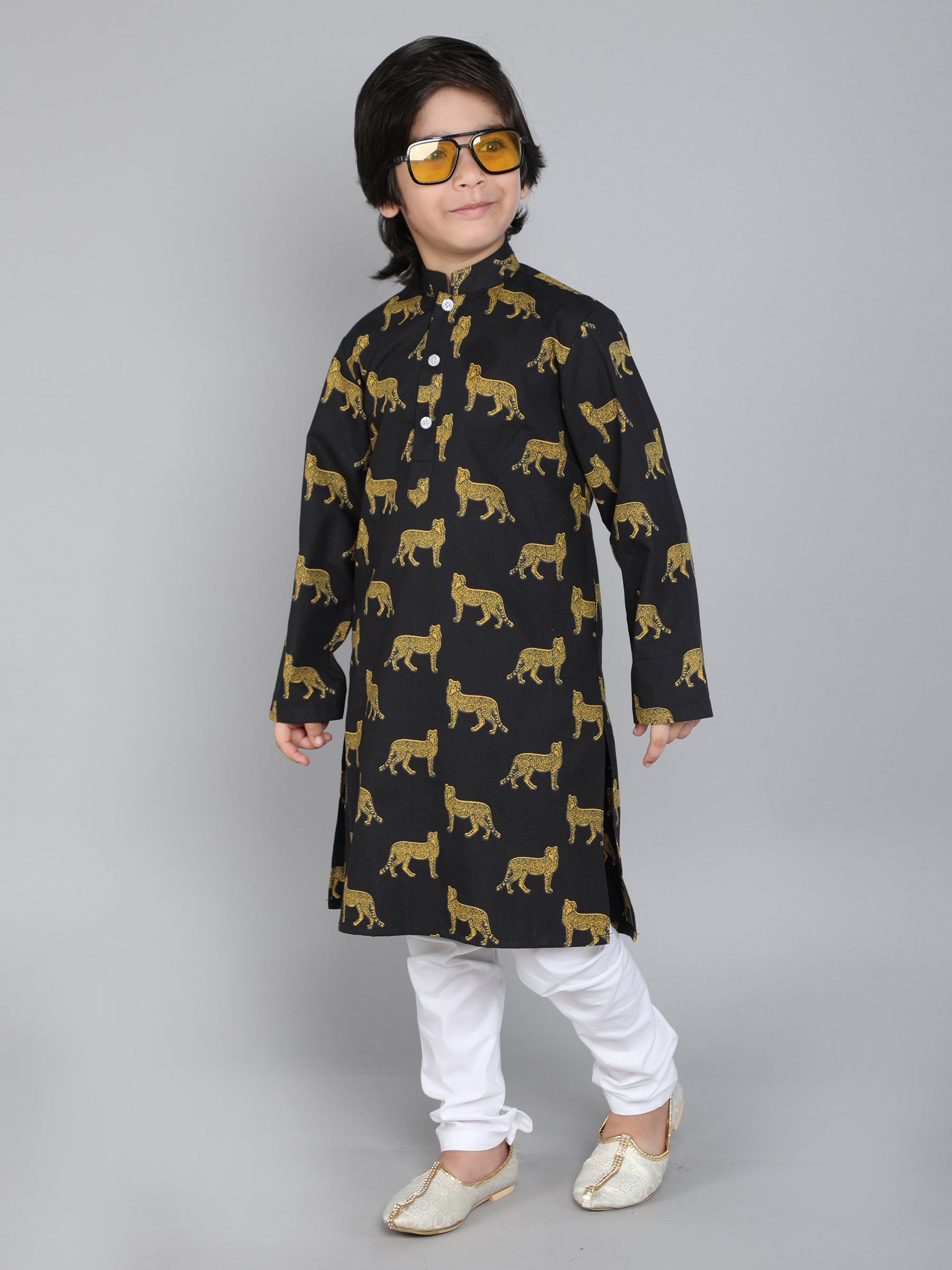 Hand Block Print Kurta Set - Black