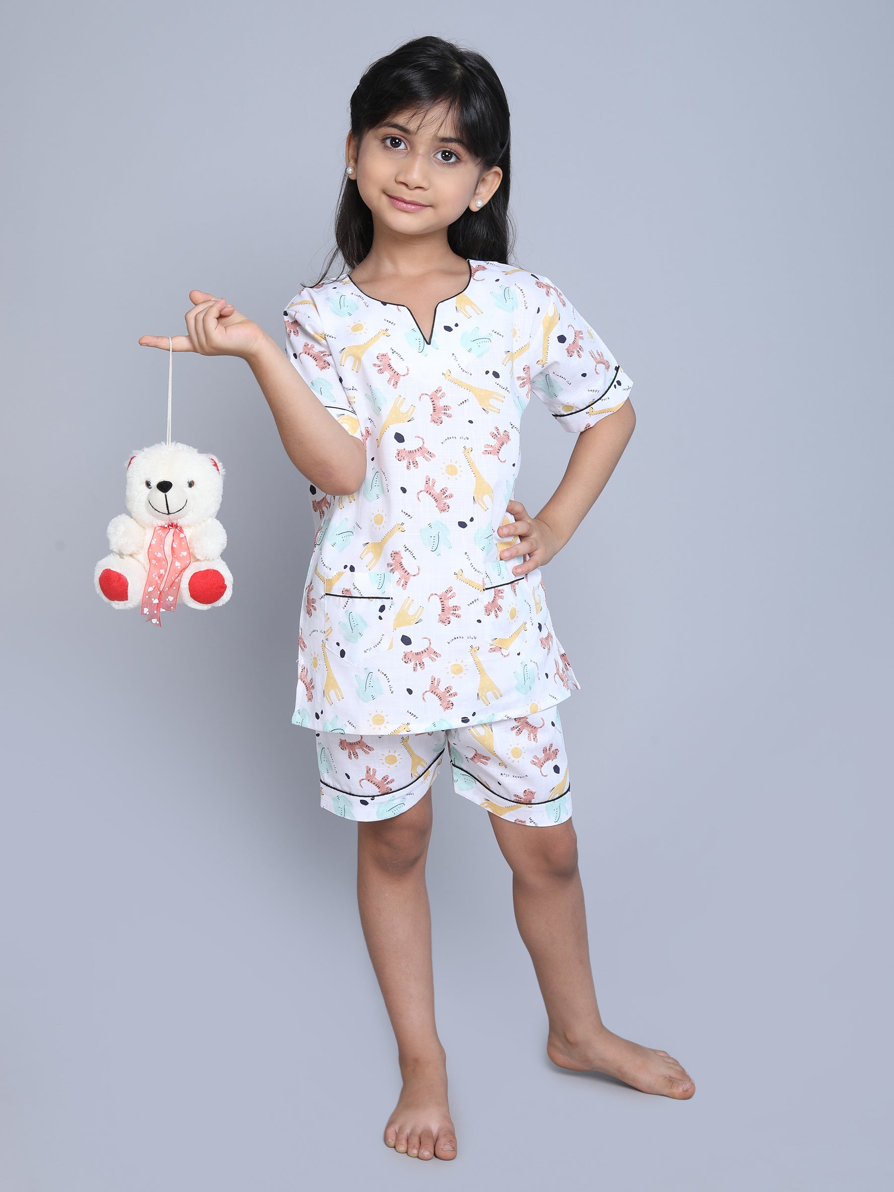 Cotton Animal V Neck Print Co-ord Set