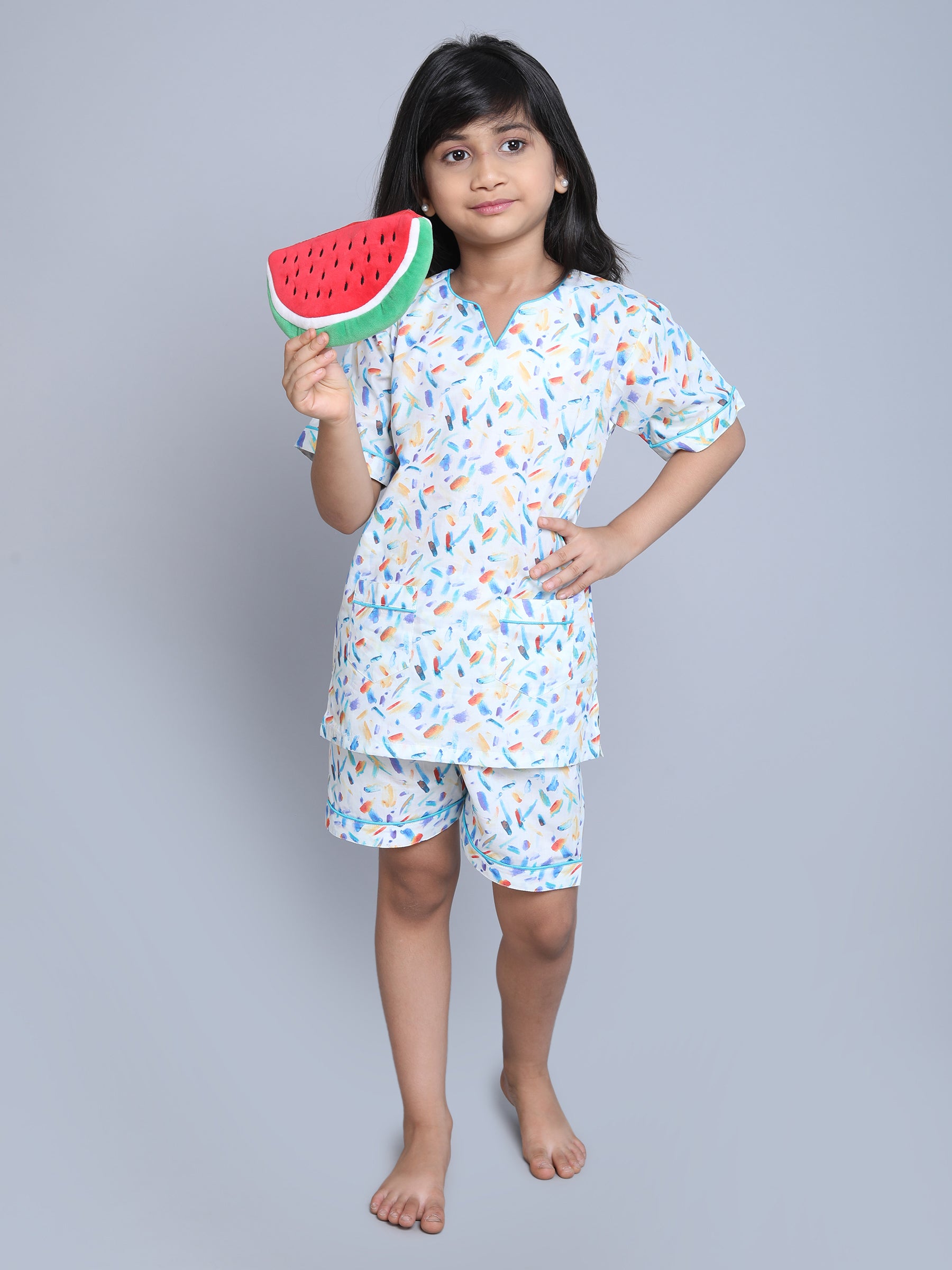 Cotton Marble V Neck Print Co-ord Set