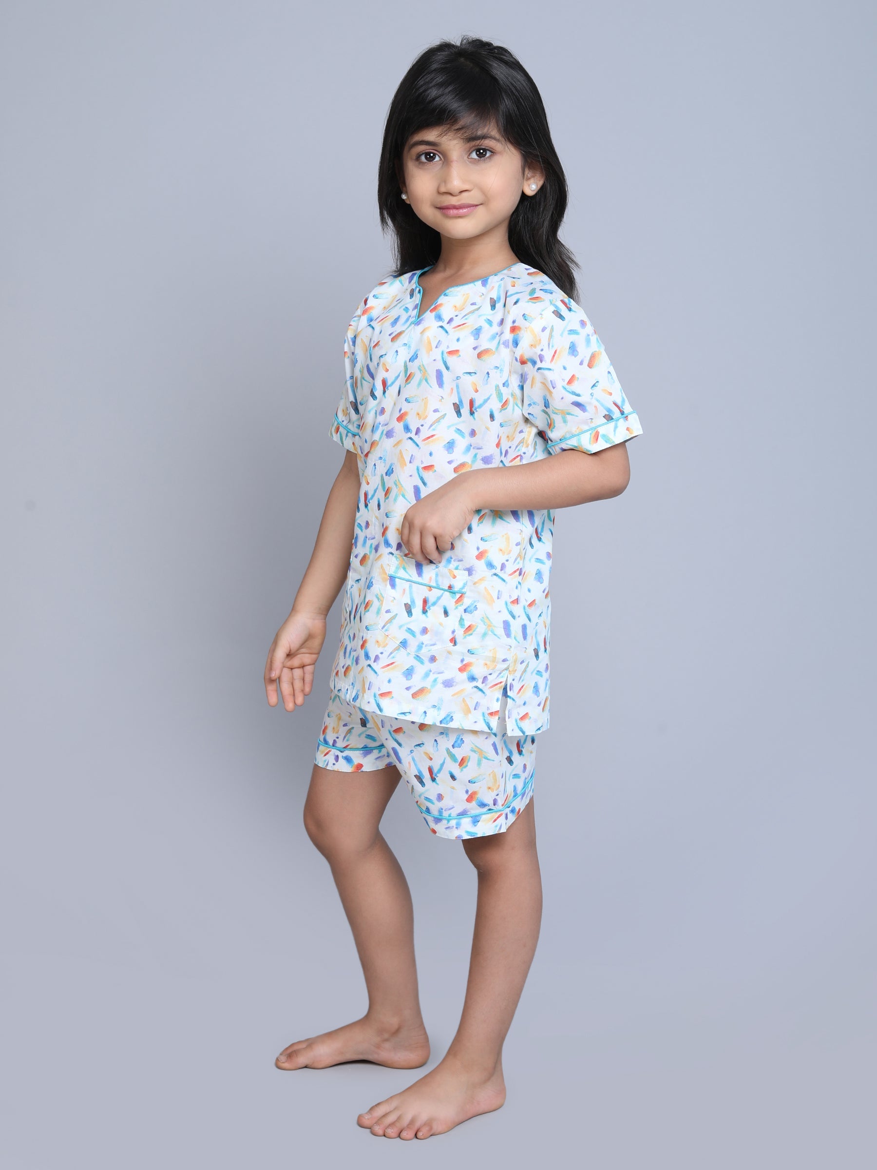 Cotton Marble V Neck Print Co-ord Set