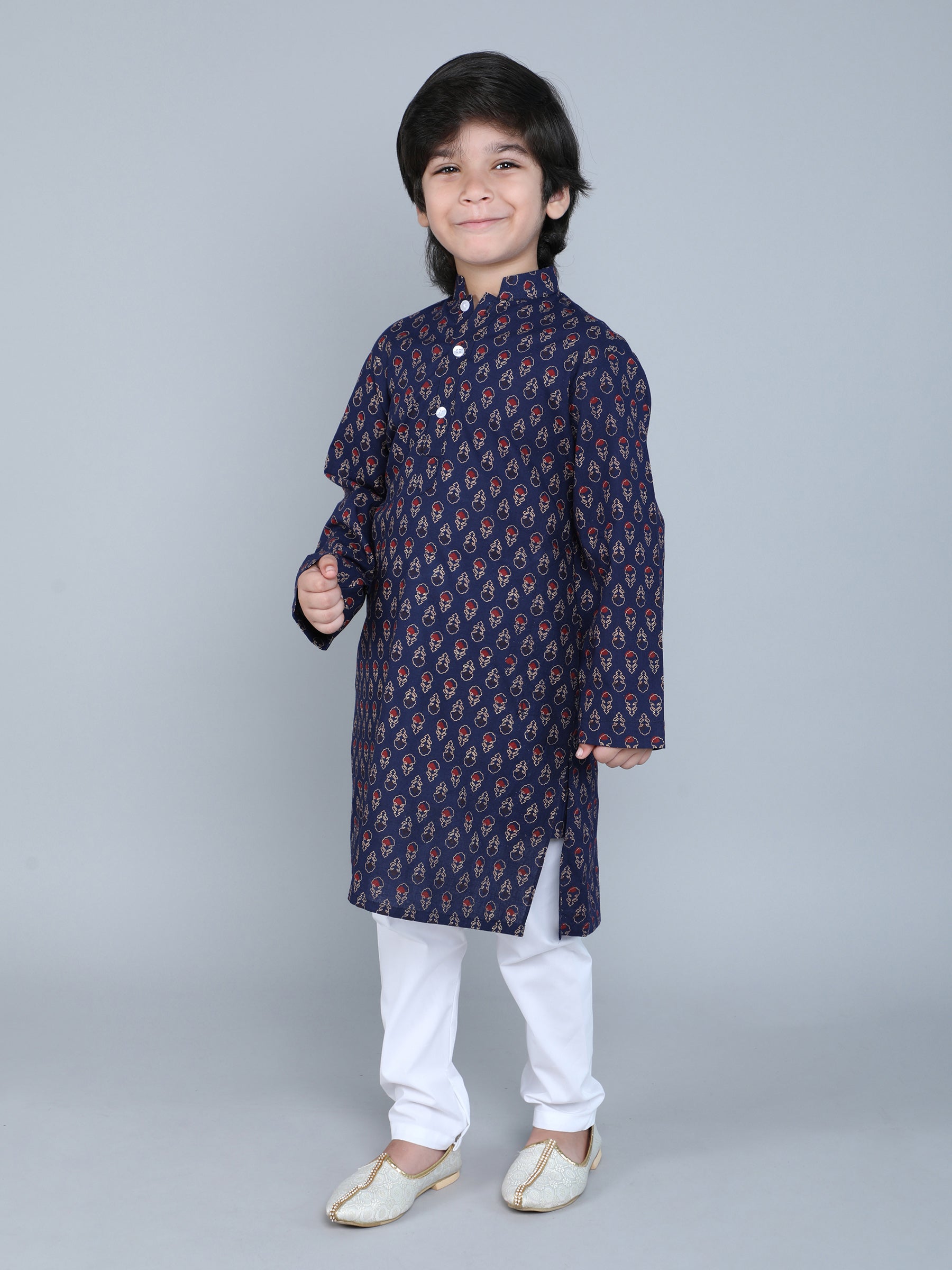 Hand Block Print Kurta Set - Navy Blue