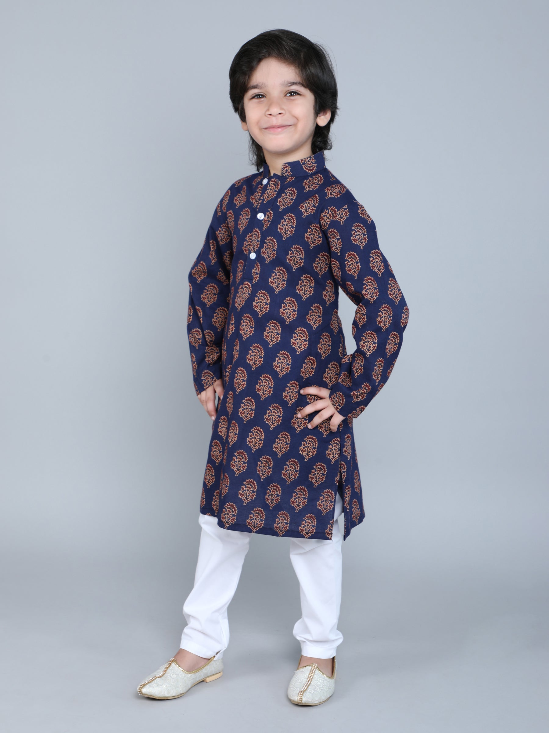Hand Block Print Kurta Set - Navy Blue