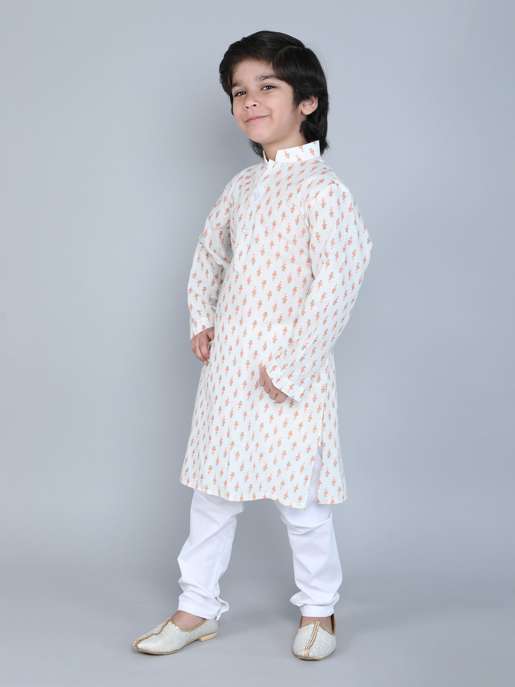 Hand Block Print Kurta Set - Cream