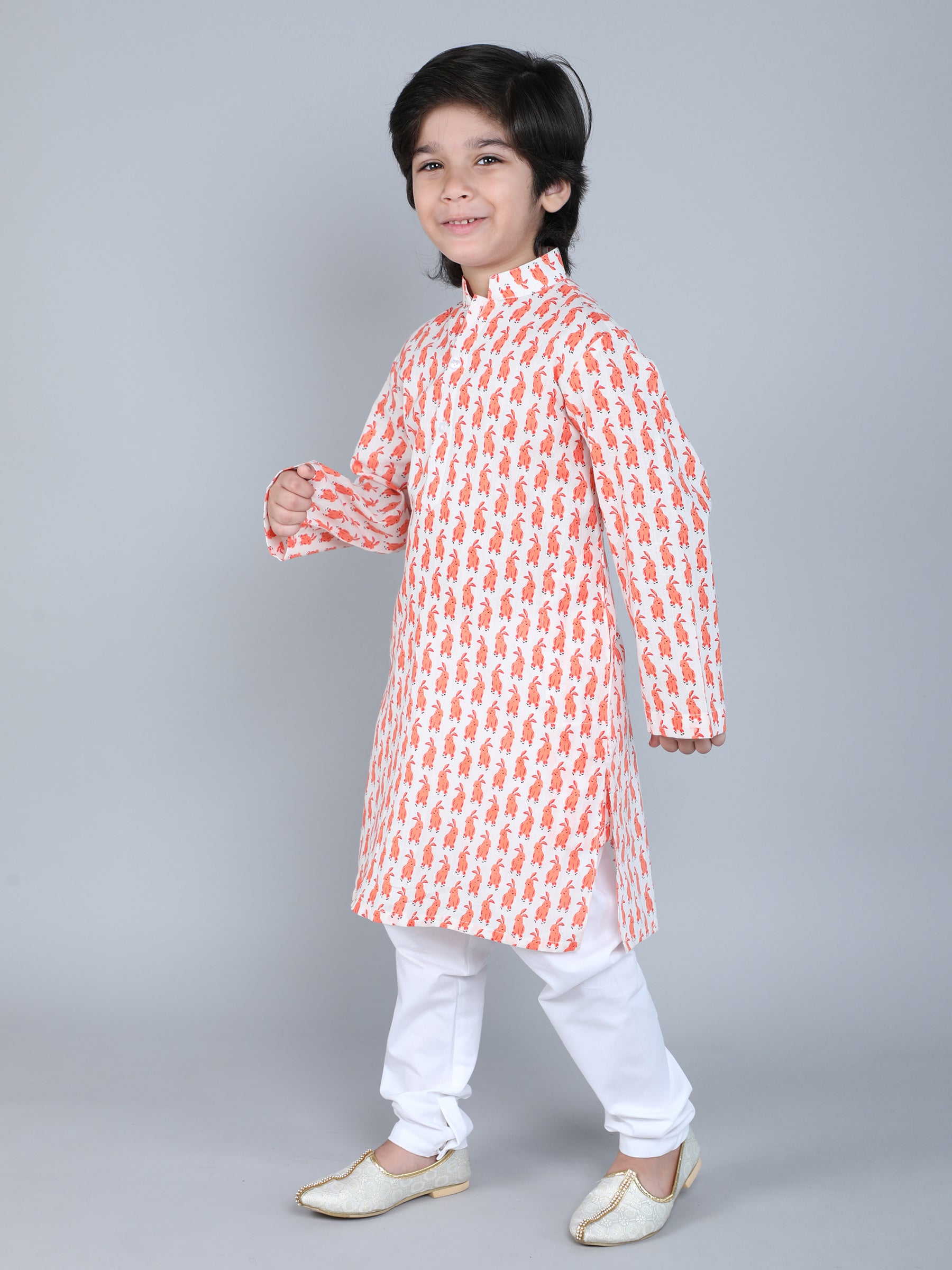 Hand Block Print Kurta Set - Off White