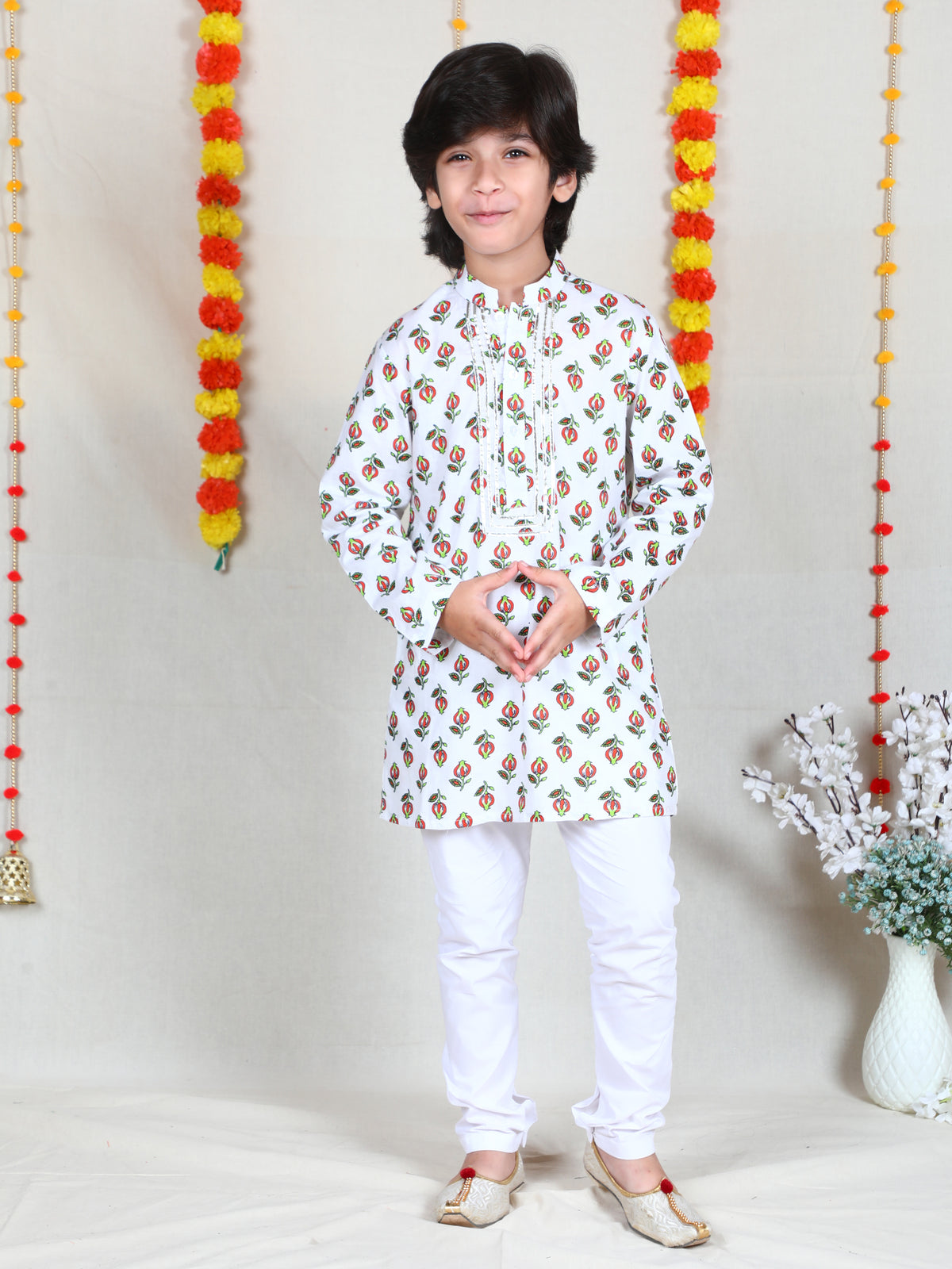 Ivory Floral Print Cotton Kurta Set