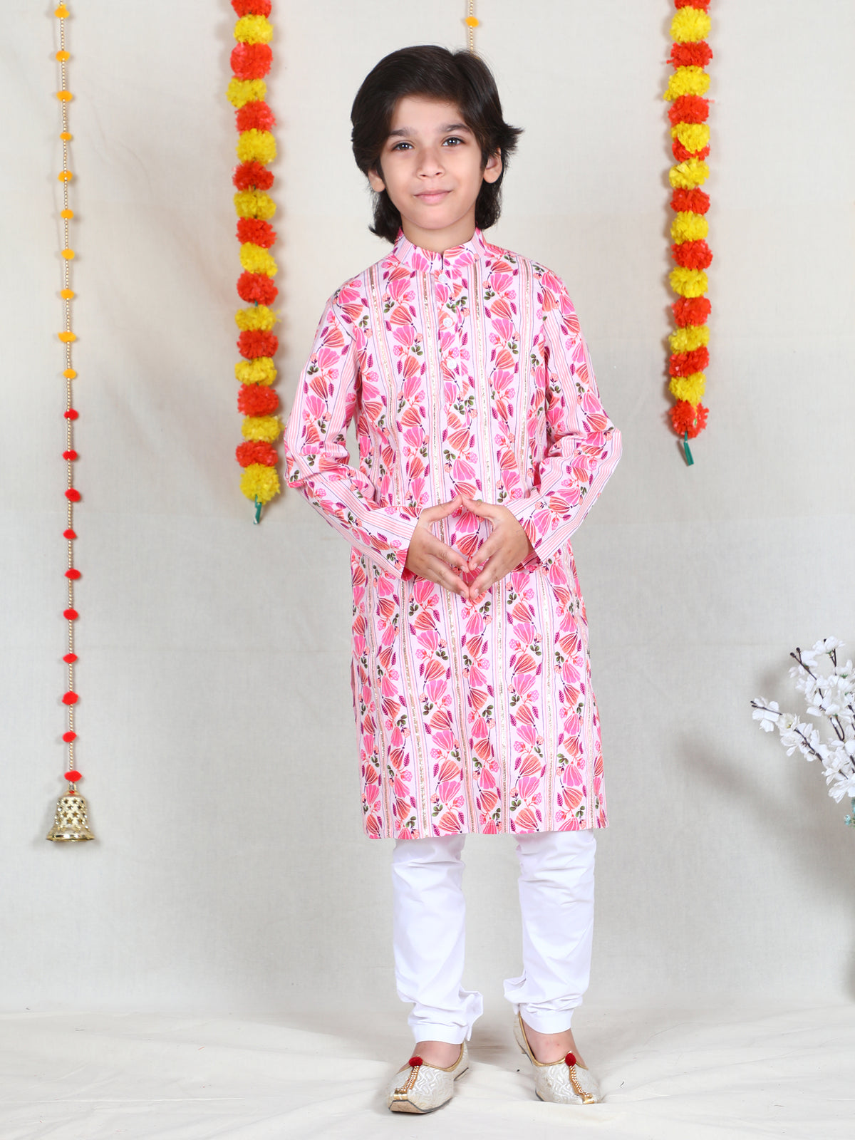 Blush Pink Floral Print Cotton Kurta Set