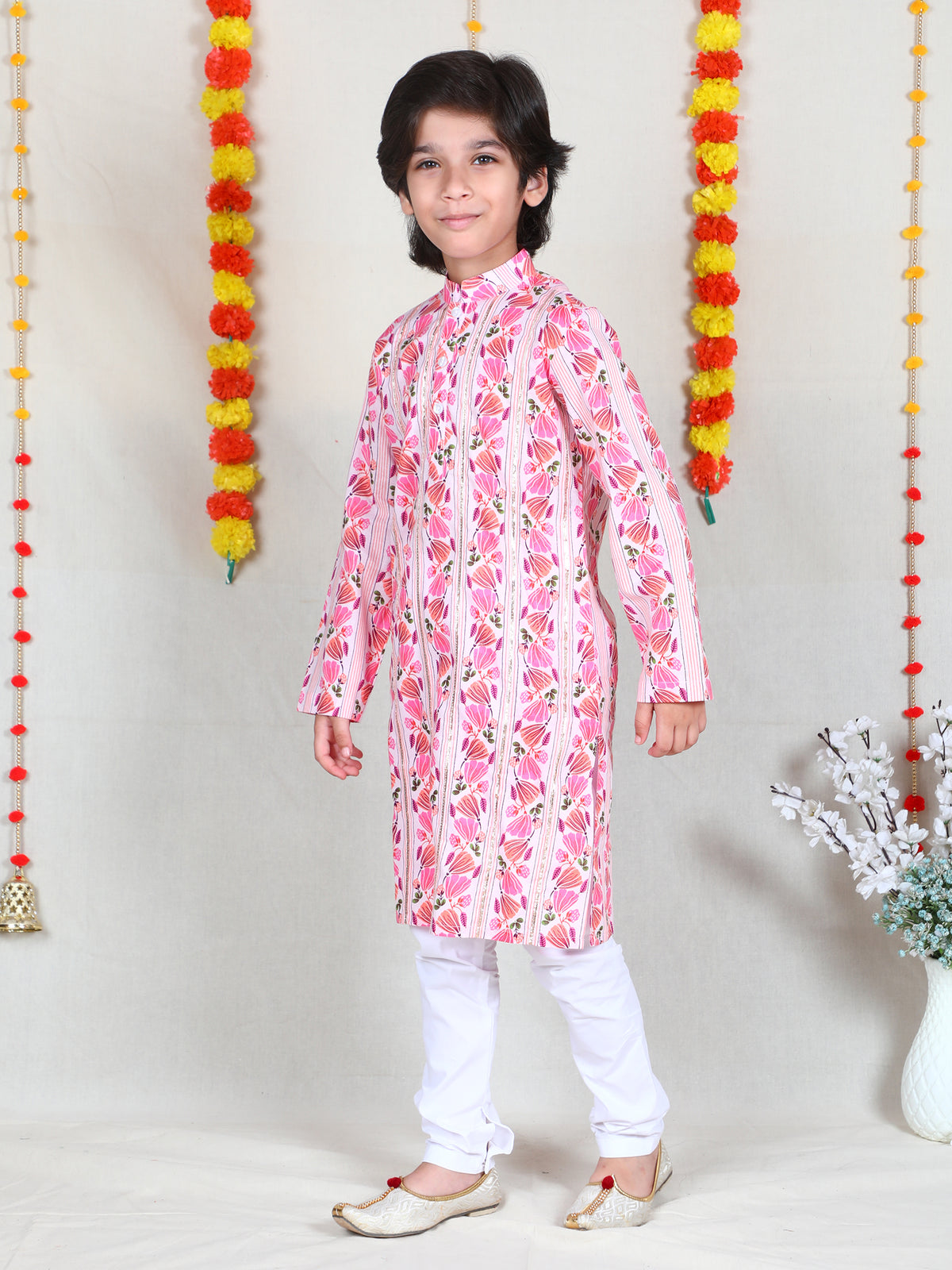Blush Pink Floral Print Cotton Kurta Set
