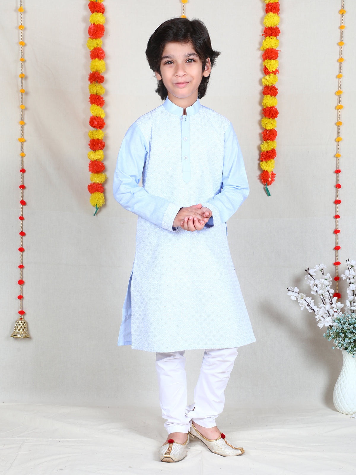 Sky Blue Linen Lucknowi Chikan work Kurta Set