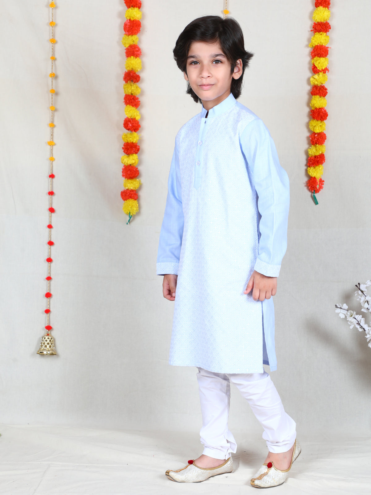 Sky Blue Linen Lucknowi Chikan work Kurta Set
