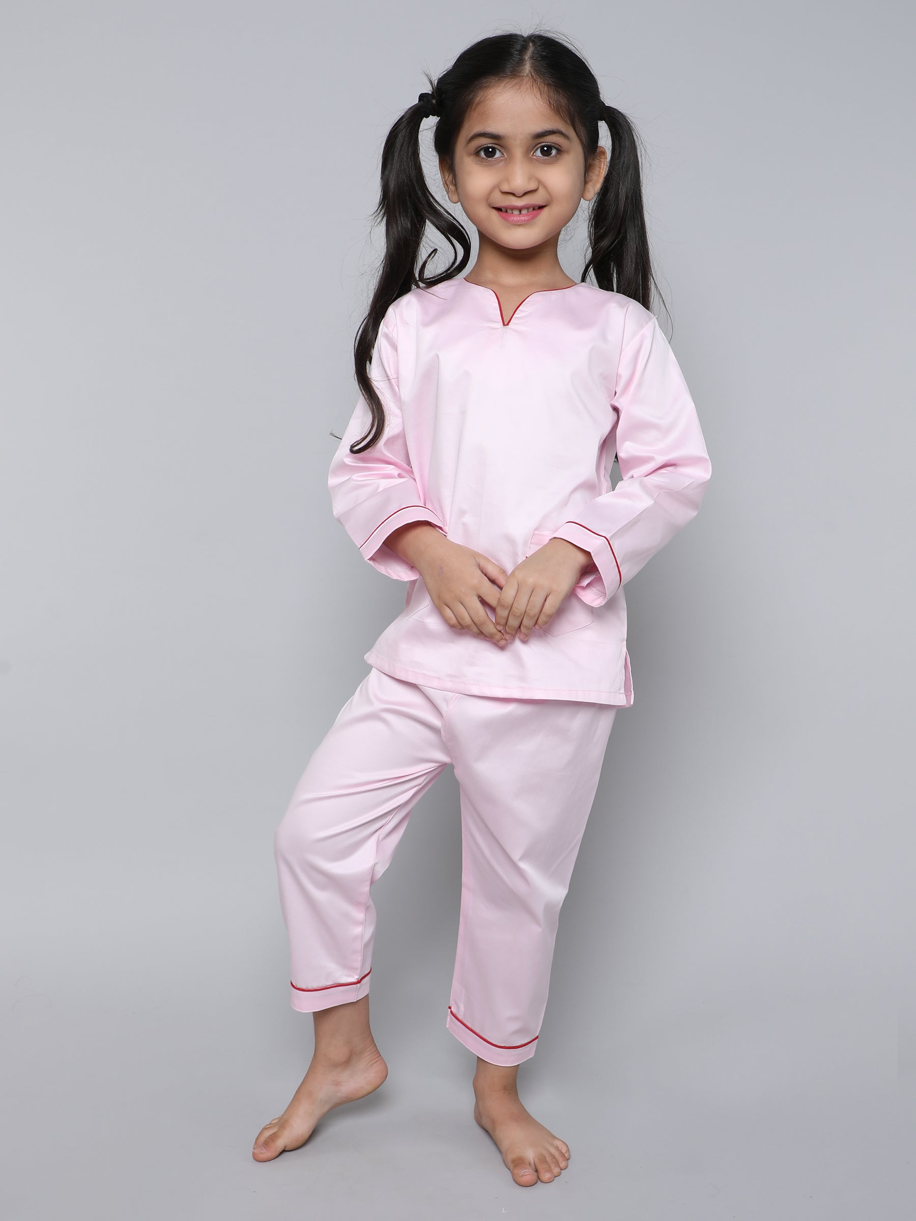 100% Cotton Silk V Neck Co-ord Set (pink)