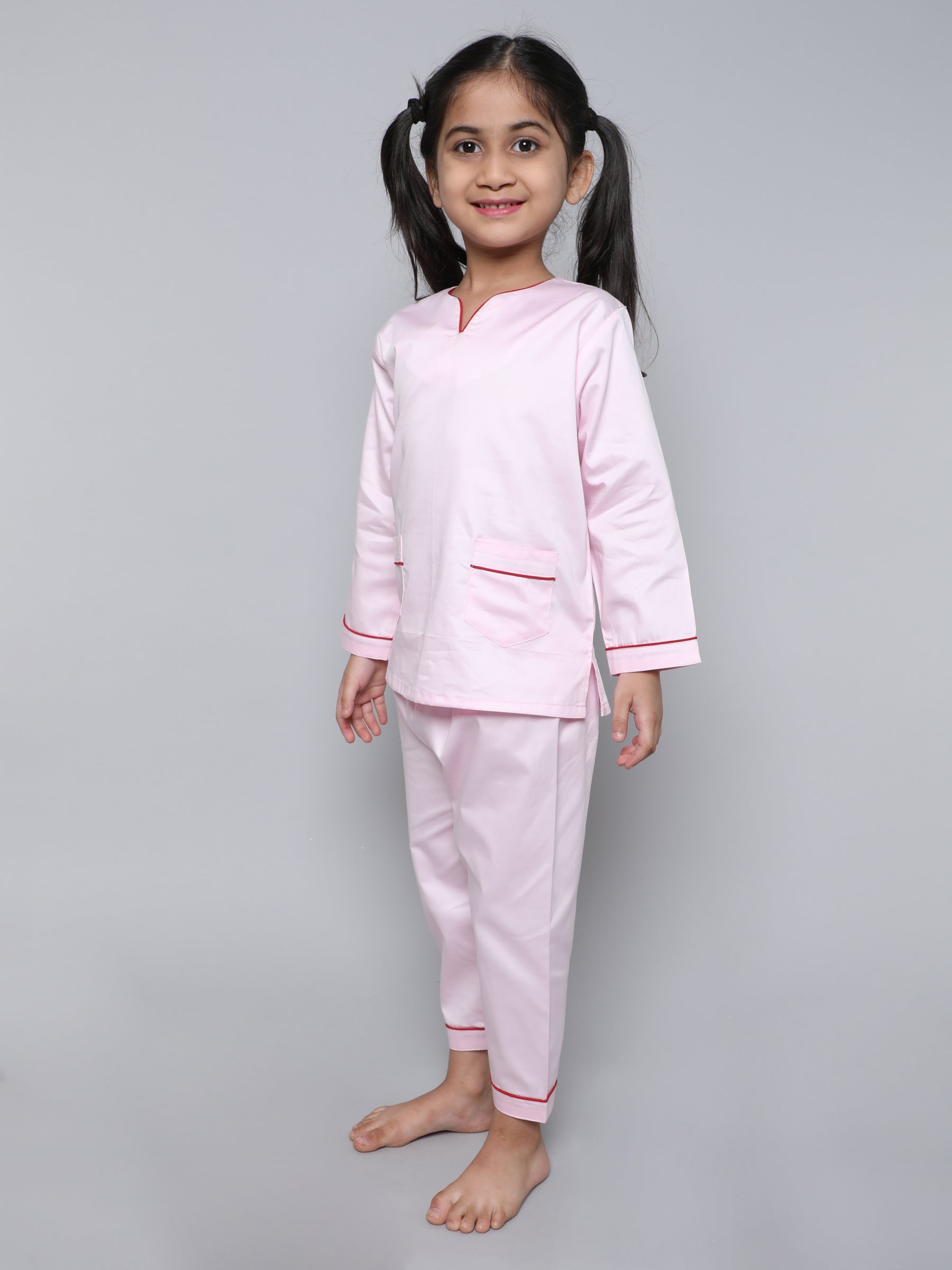 100% Cotton Silk V Neck Co-ord Set (pink)