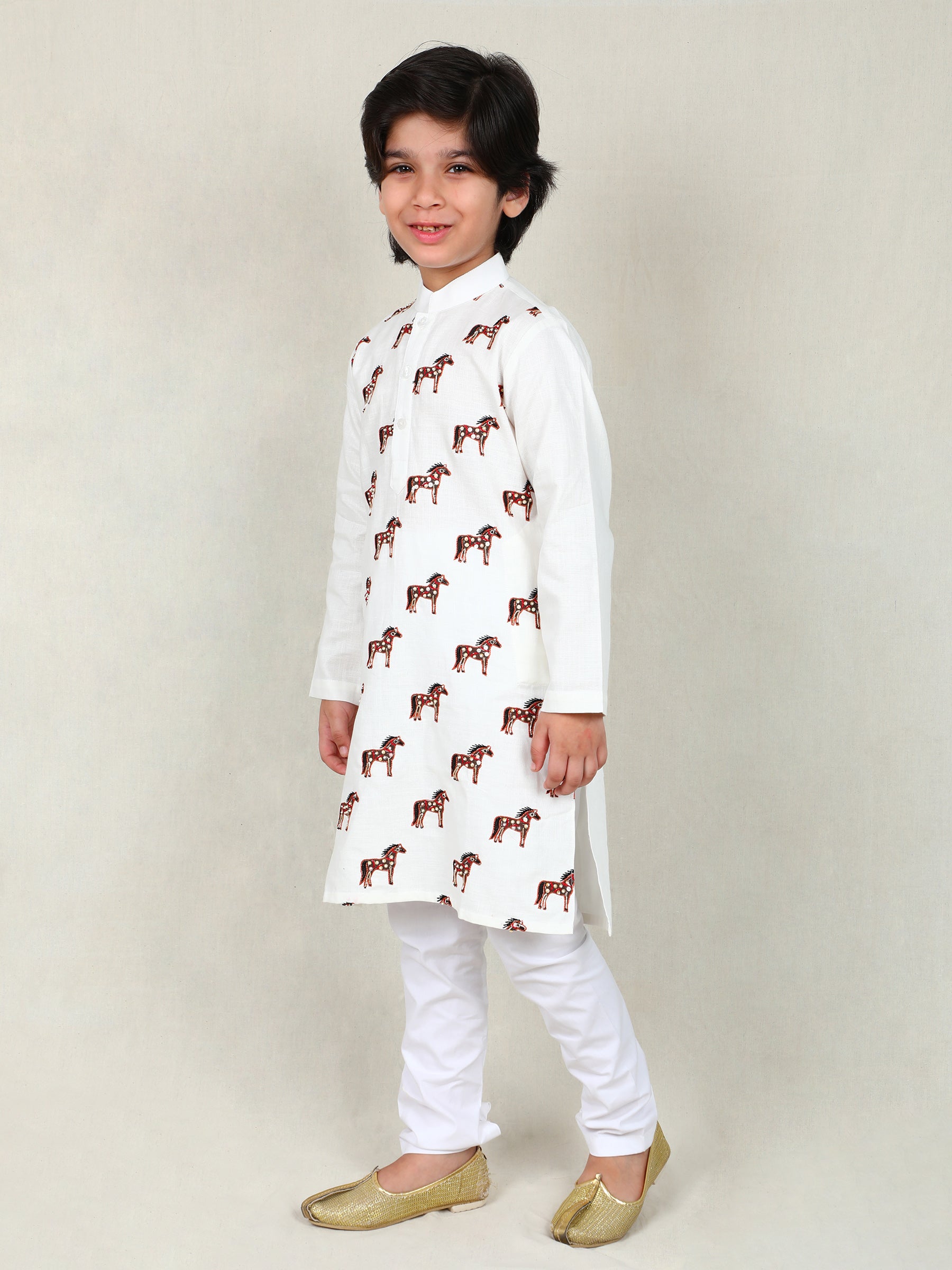 Ivory Embroidered Horse Kurta Set