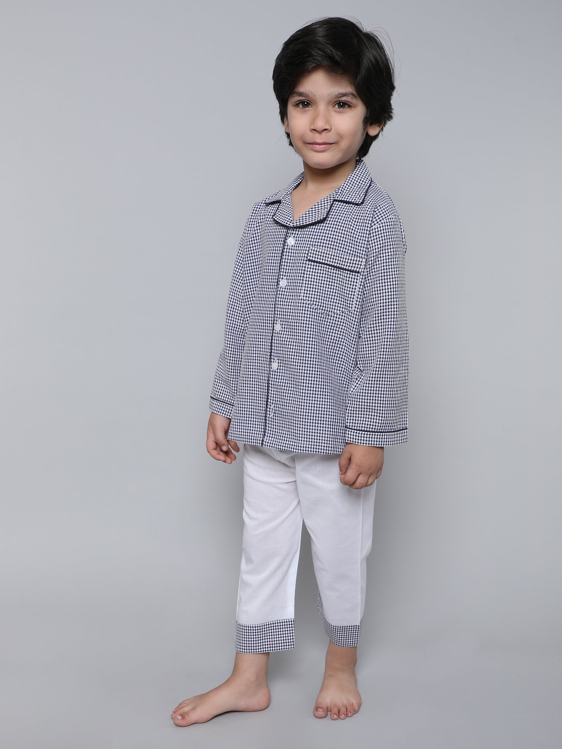 Cotton Checks PJ set (navy blue)