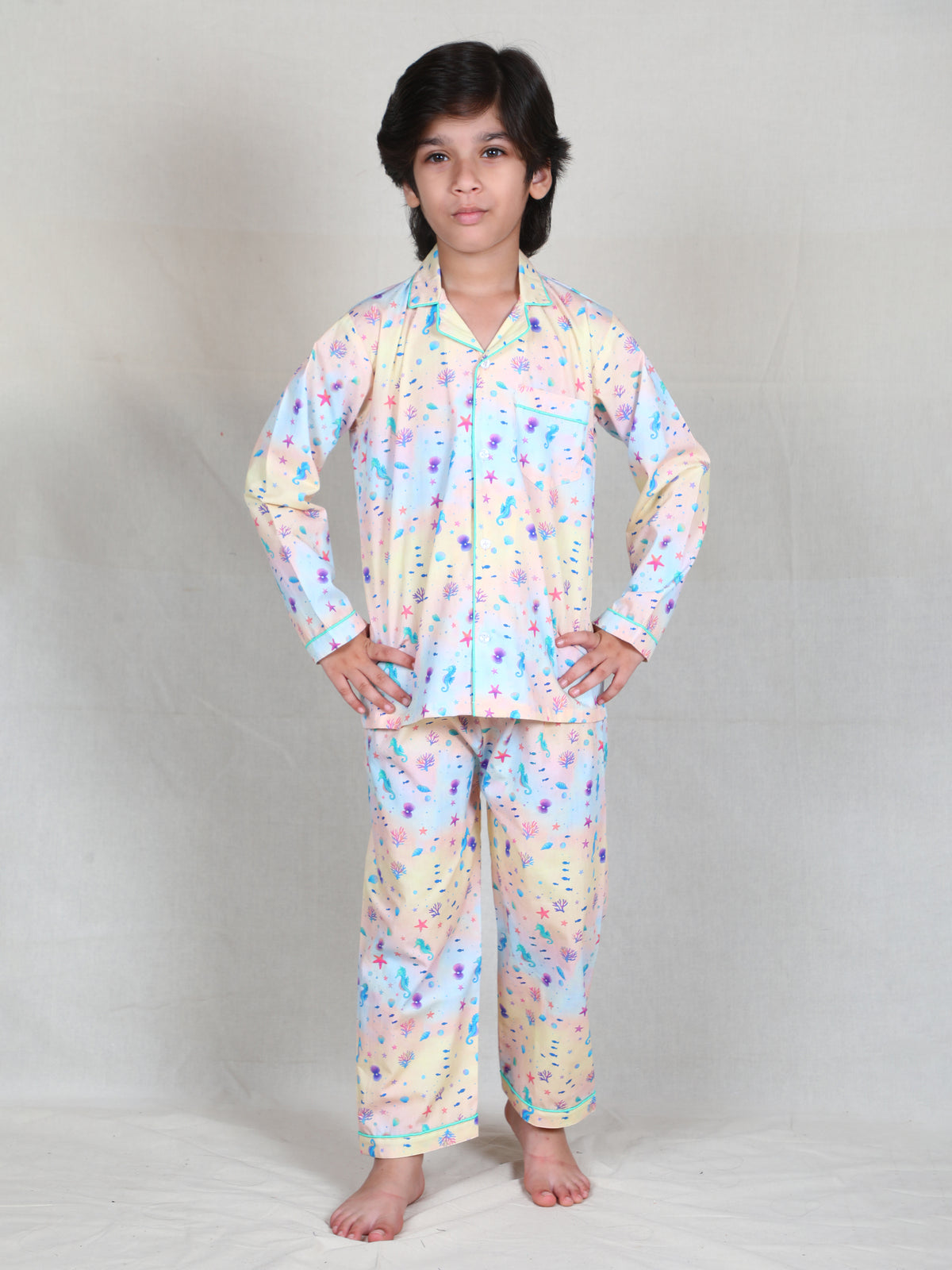 Pastel Ocean Print Cotton Night suit Set