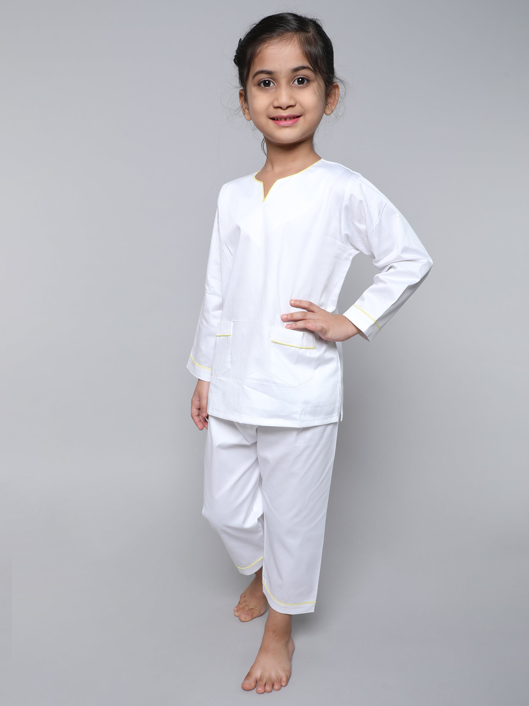 100% Cotton Silk V Neck Co-ord Set (White)