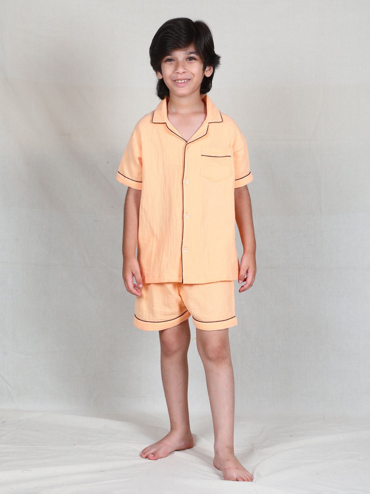 Peach Cloud Crinkle Cotton Co-ord Sleep Set