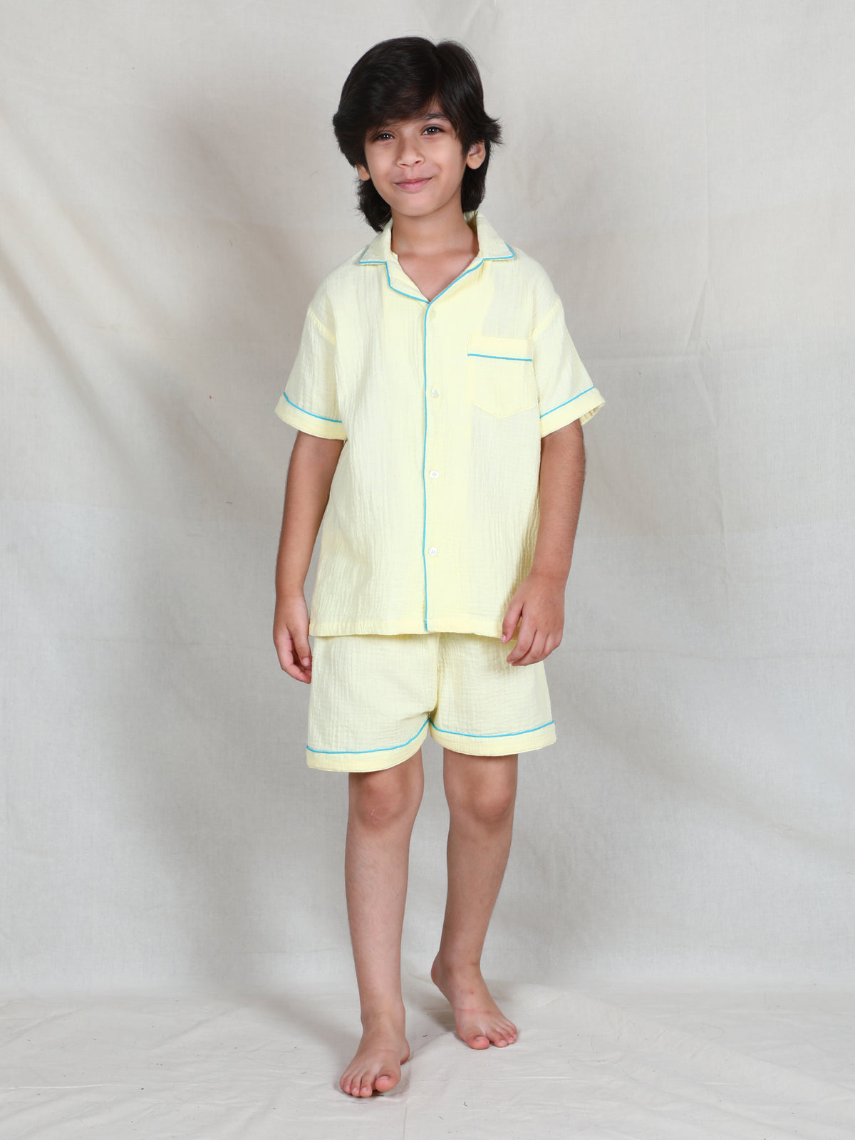Yellow Cloud Crinkle Cotton Co-ord Sleep Set