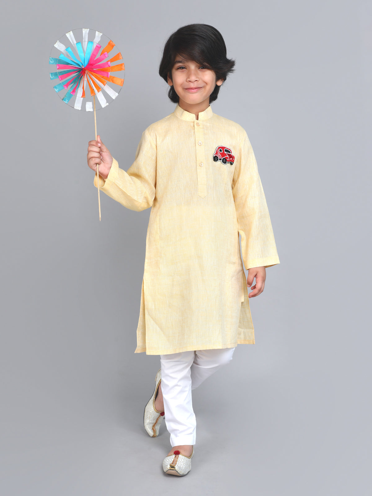 Beige Vintage Car Linen Kurta and churidar set