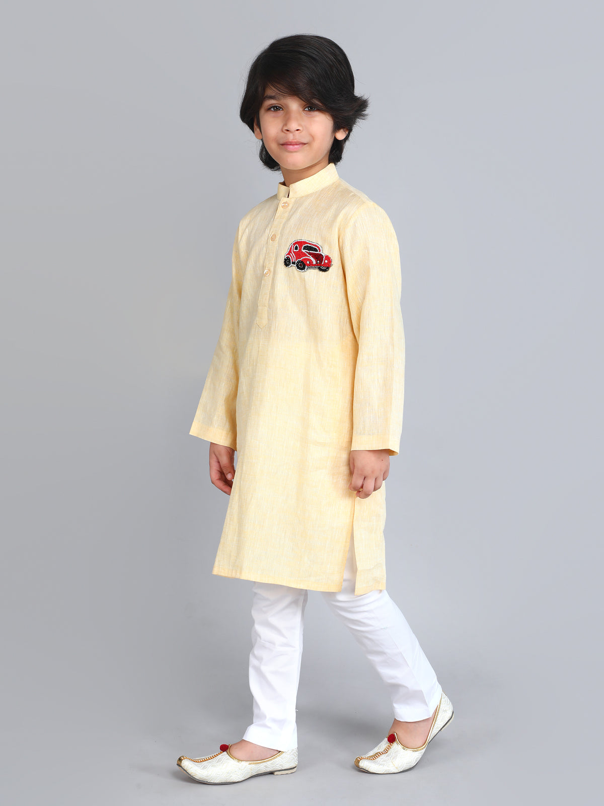 Beige Vintage Car Linen Kurta and churidar set