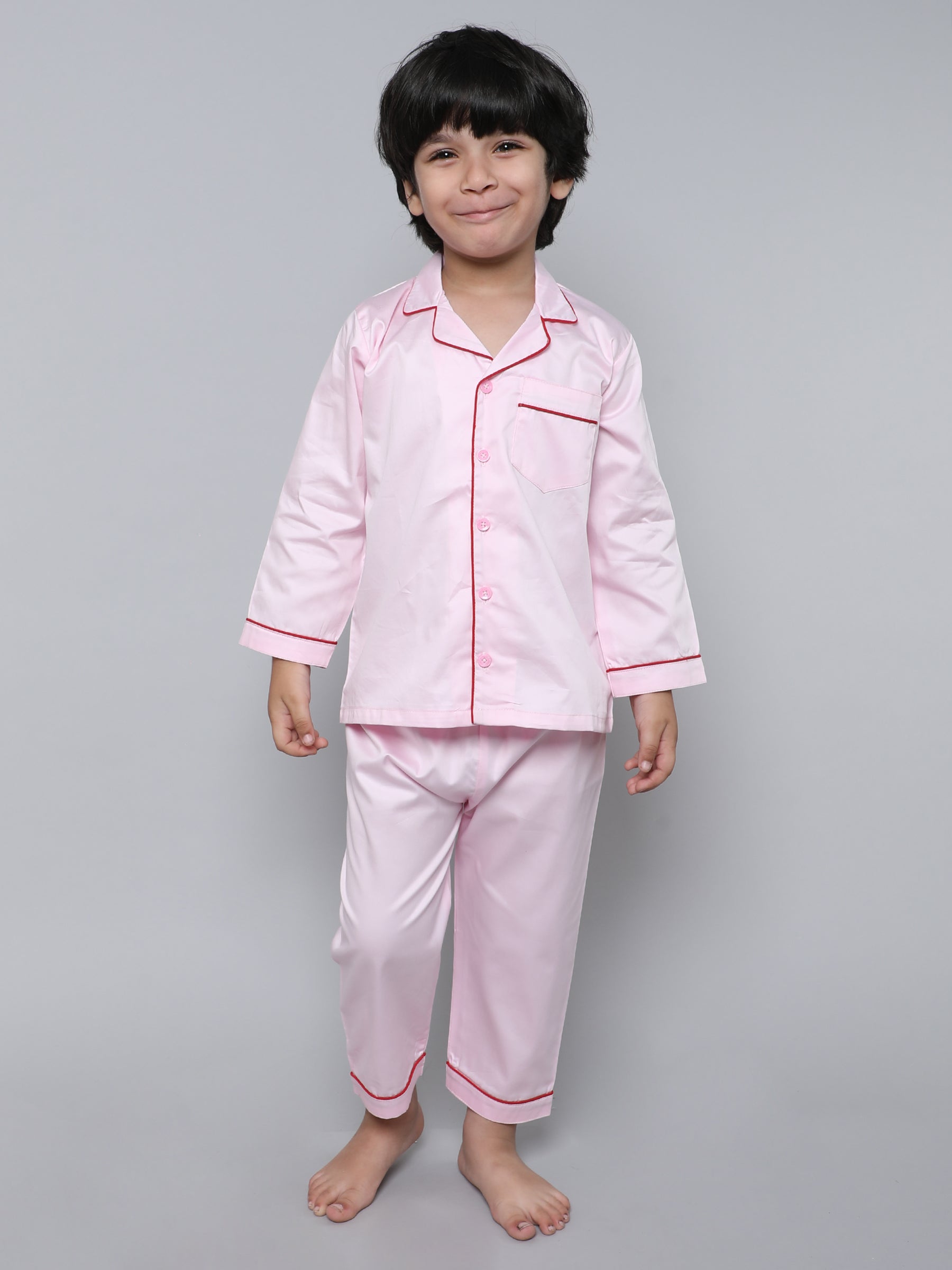 100% Cotton Silk Collar Neck Co-ord Set (pink)