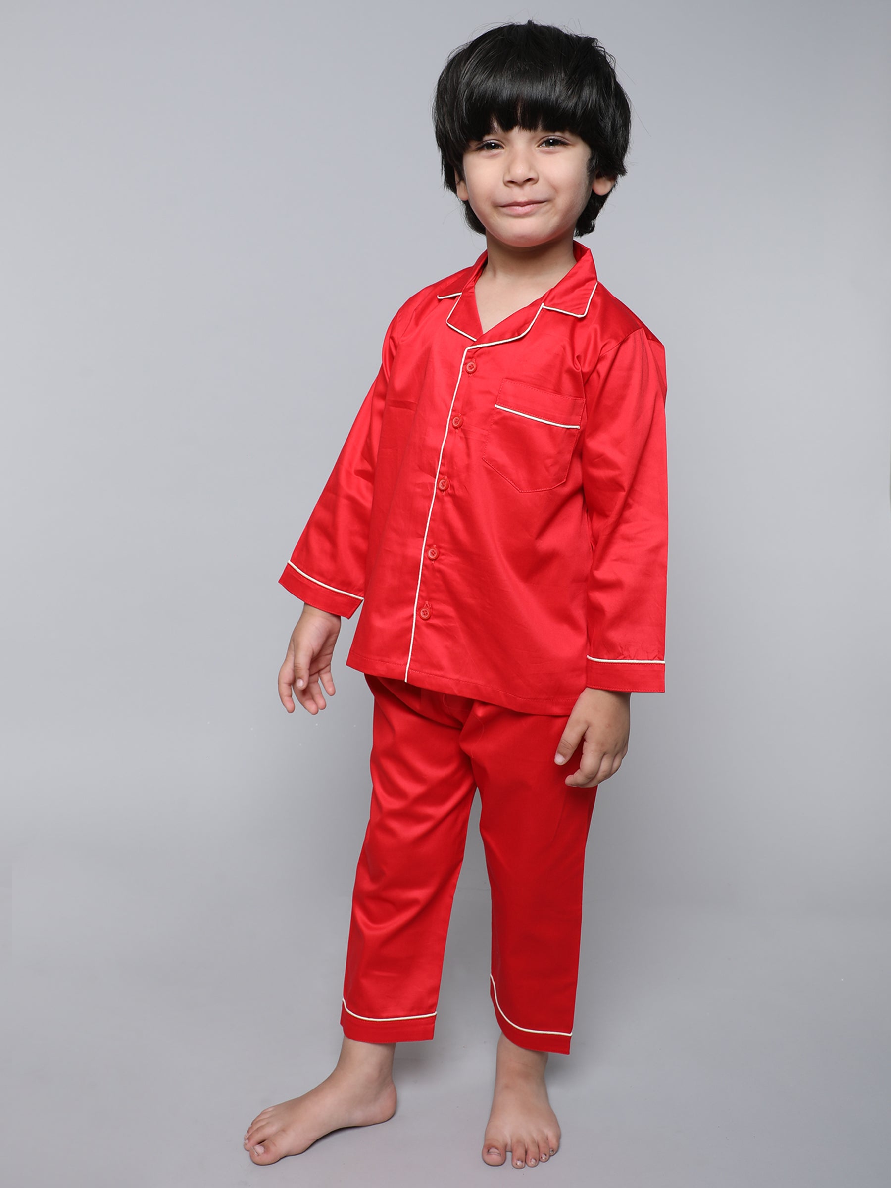 100% Cotton Silk Collar Neck Co-ord Set (Red)