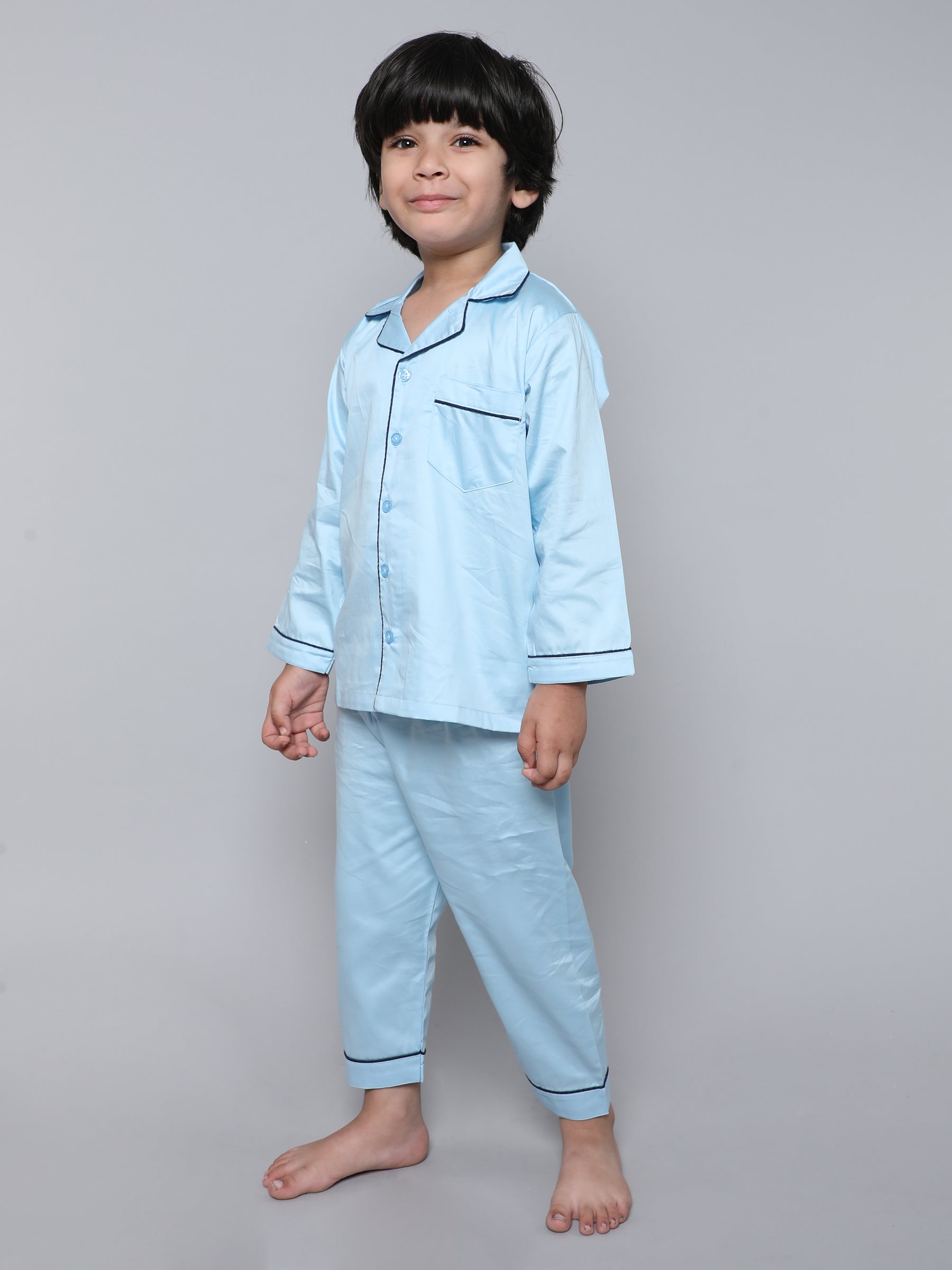 100% Cotton Silk Collar Neck Co-ord Set (Blue)