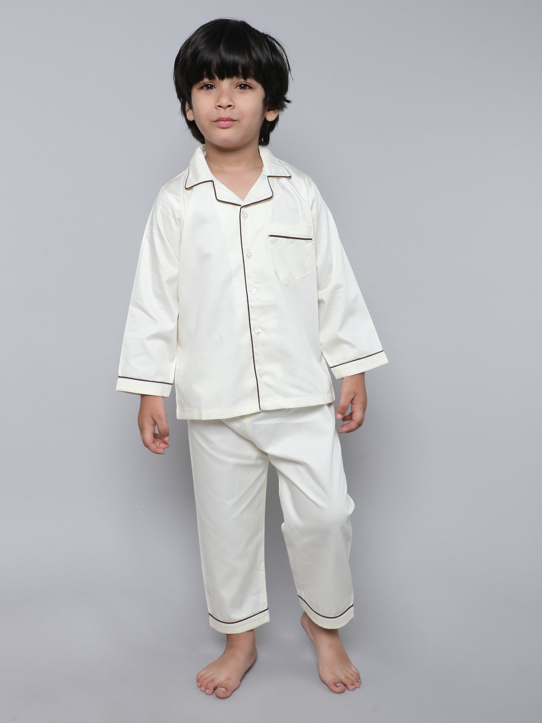100% Cotton Silk Collar Neck Co-ord Set (off white)