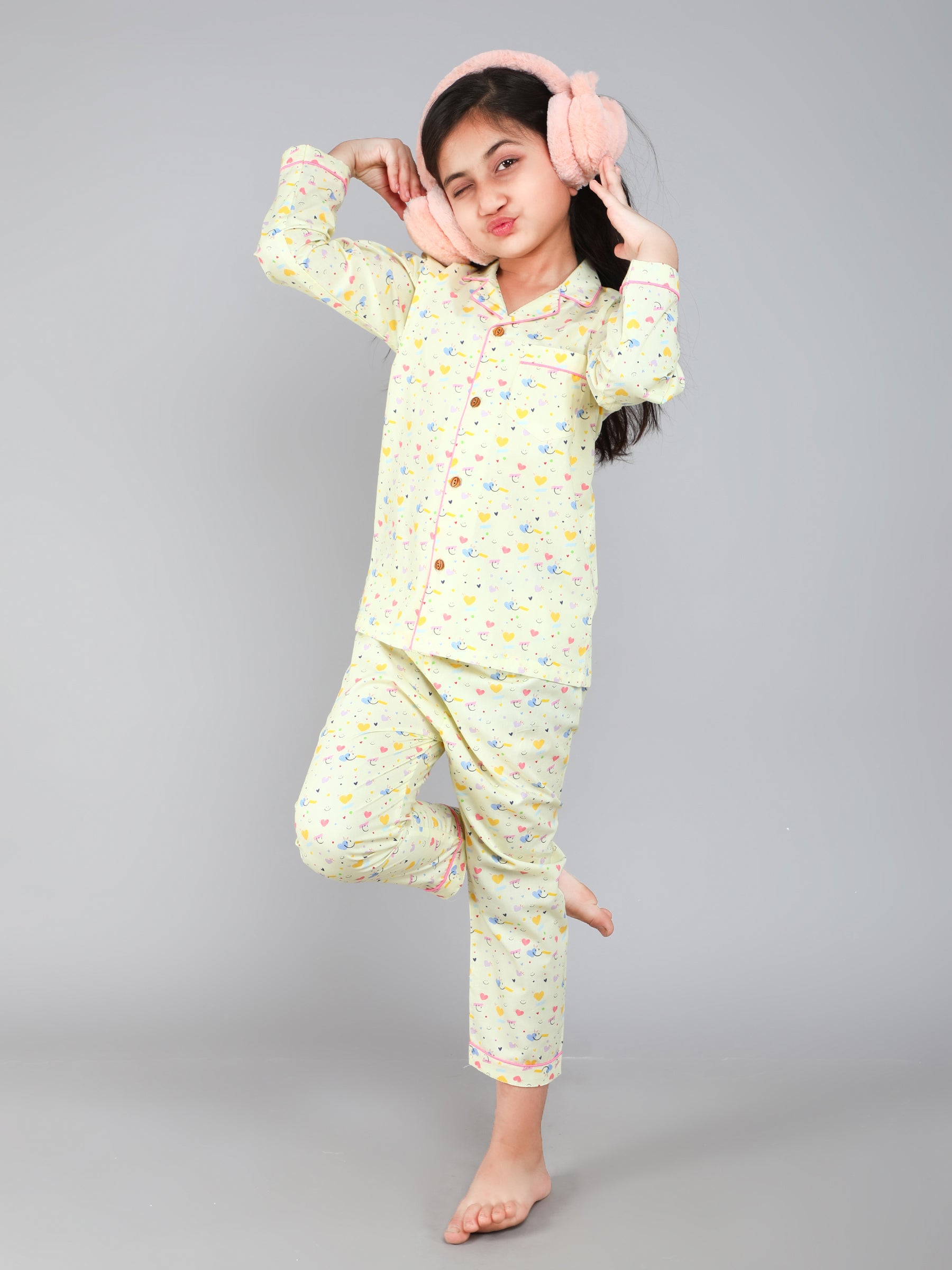 Pastel Yellow Happy Hearts PJ Set