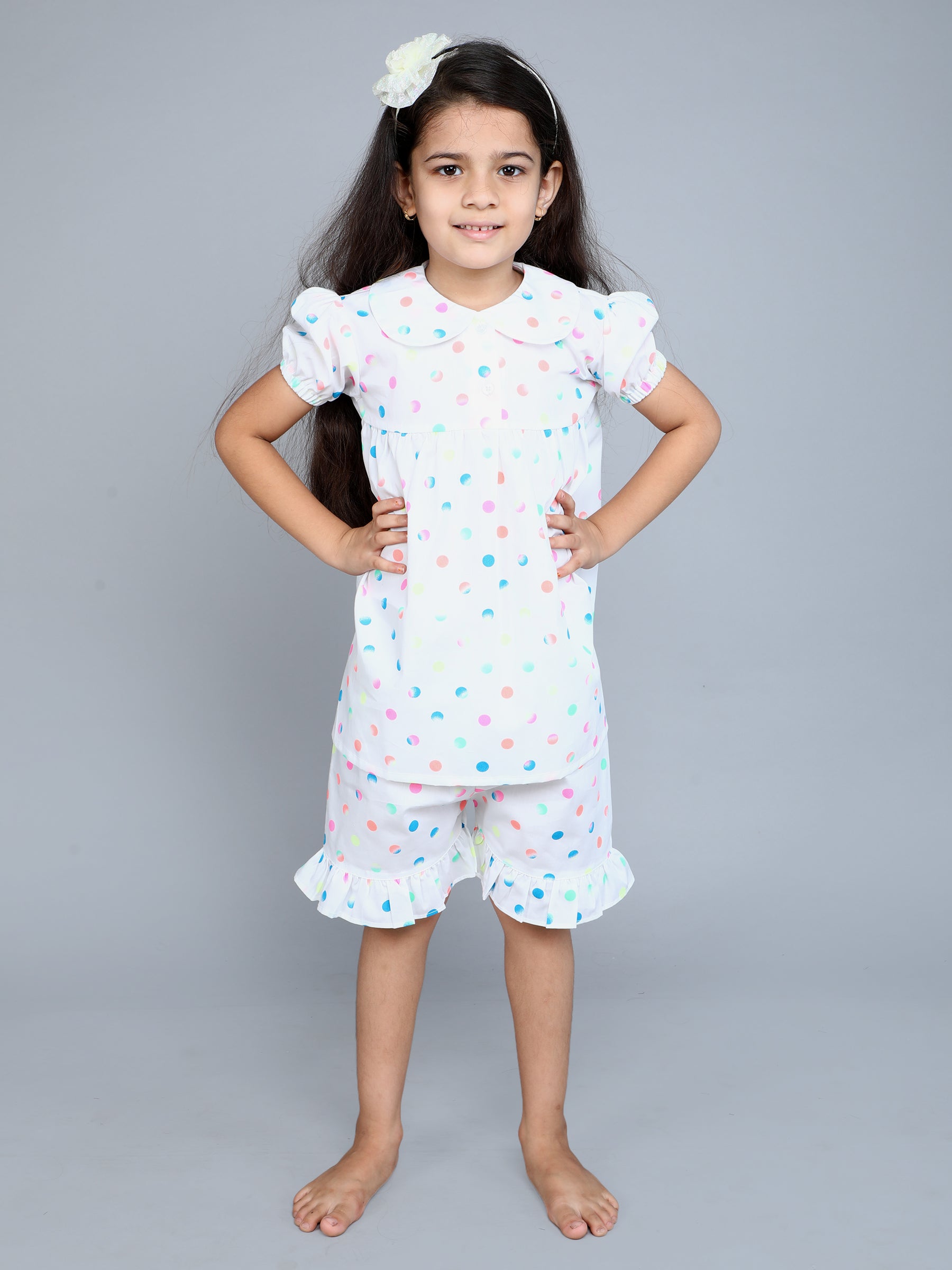 White Polka Dot Printed Cotton Co-ord Set