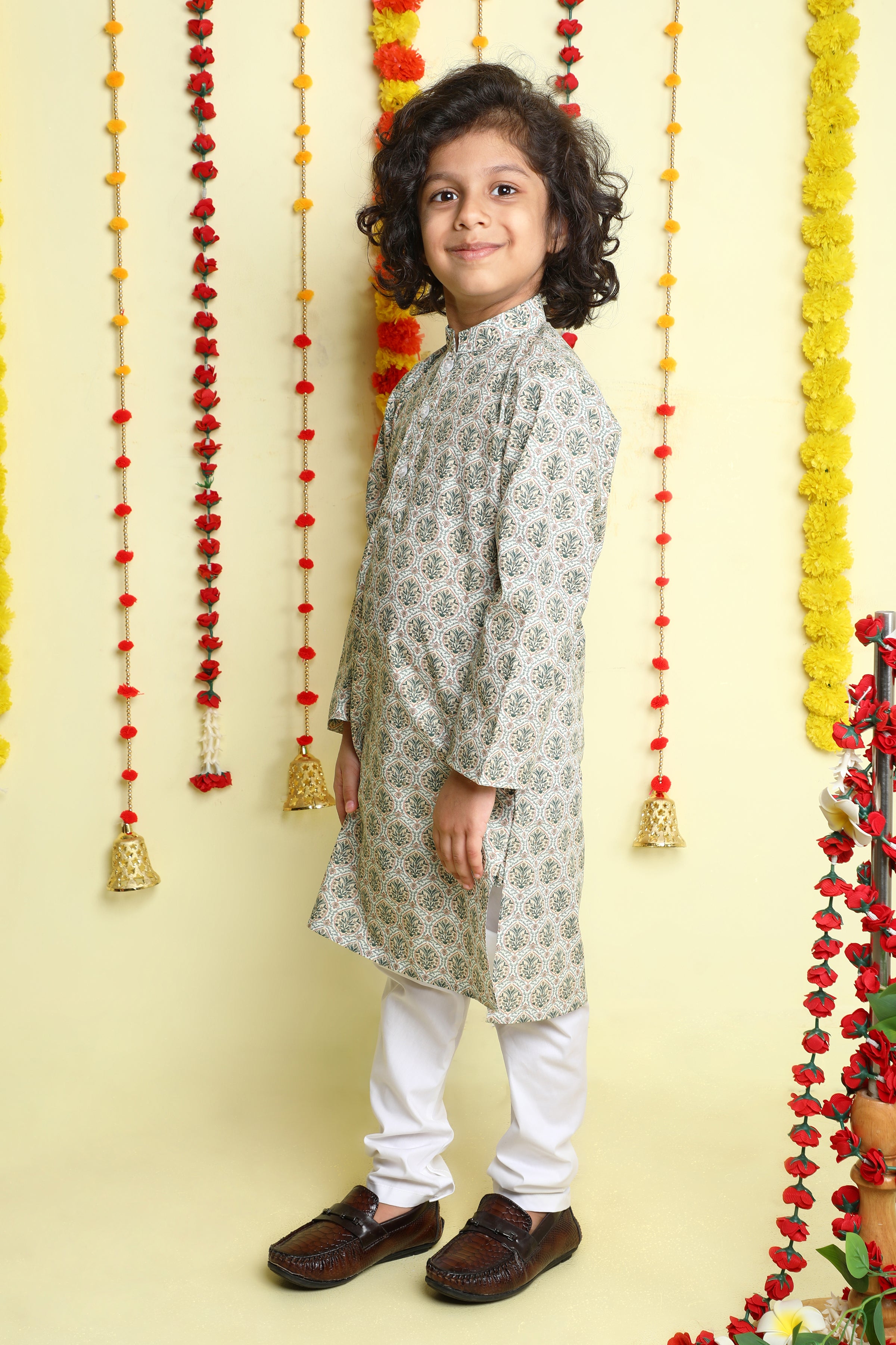 Off White Mughal Print Cotton Kurta Set