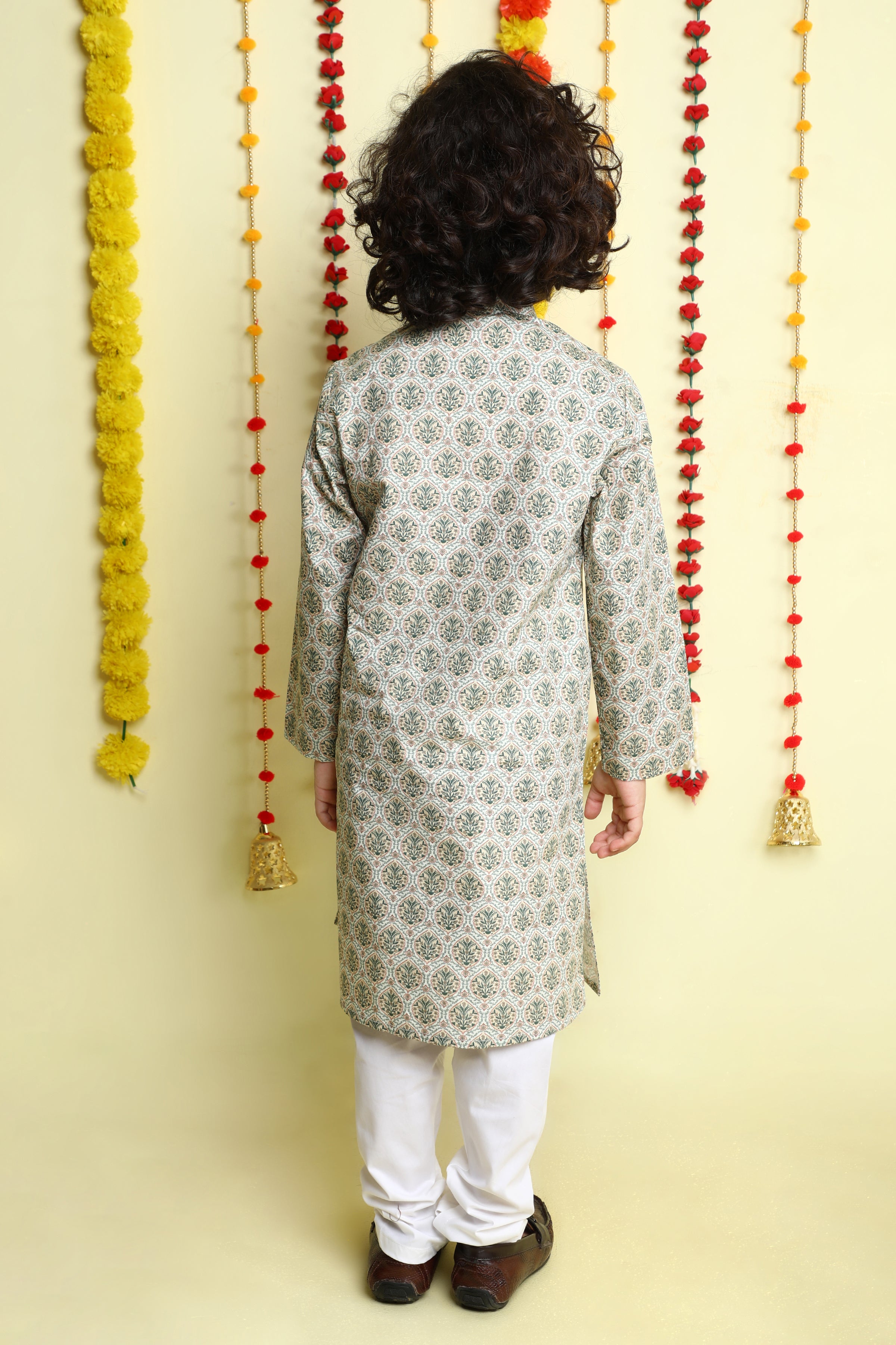 Off White Mughal Print Cotton Kurta Set