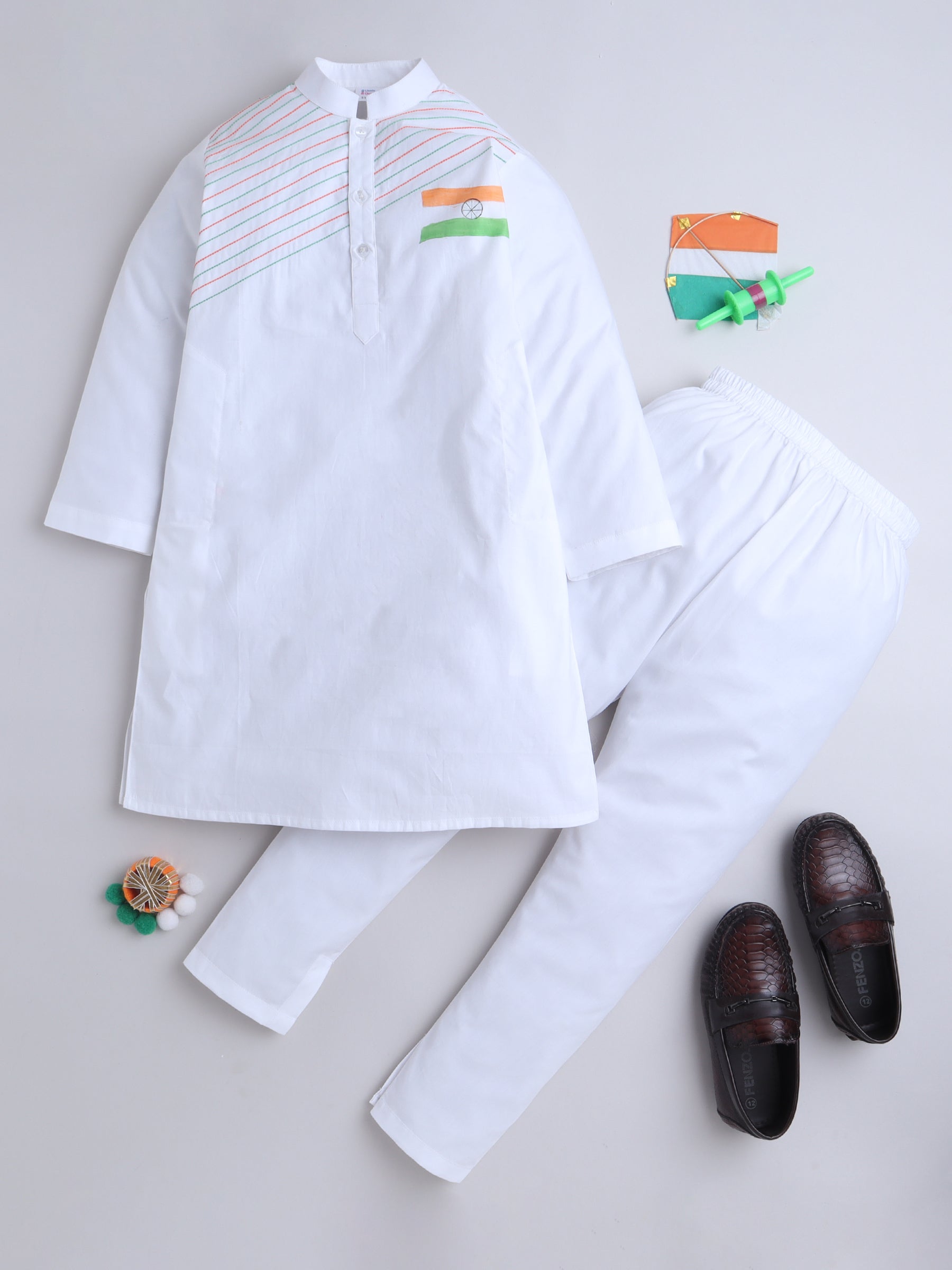 White Hand-Painted Independence Kurta Set